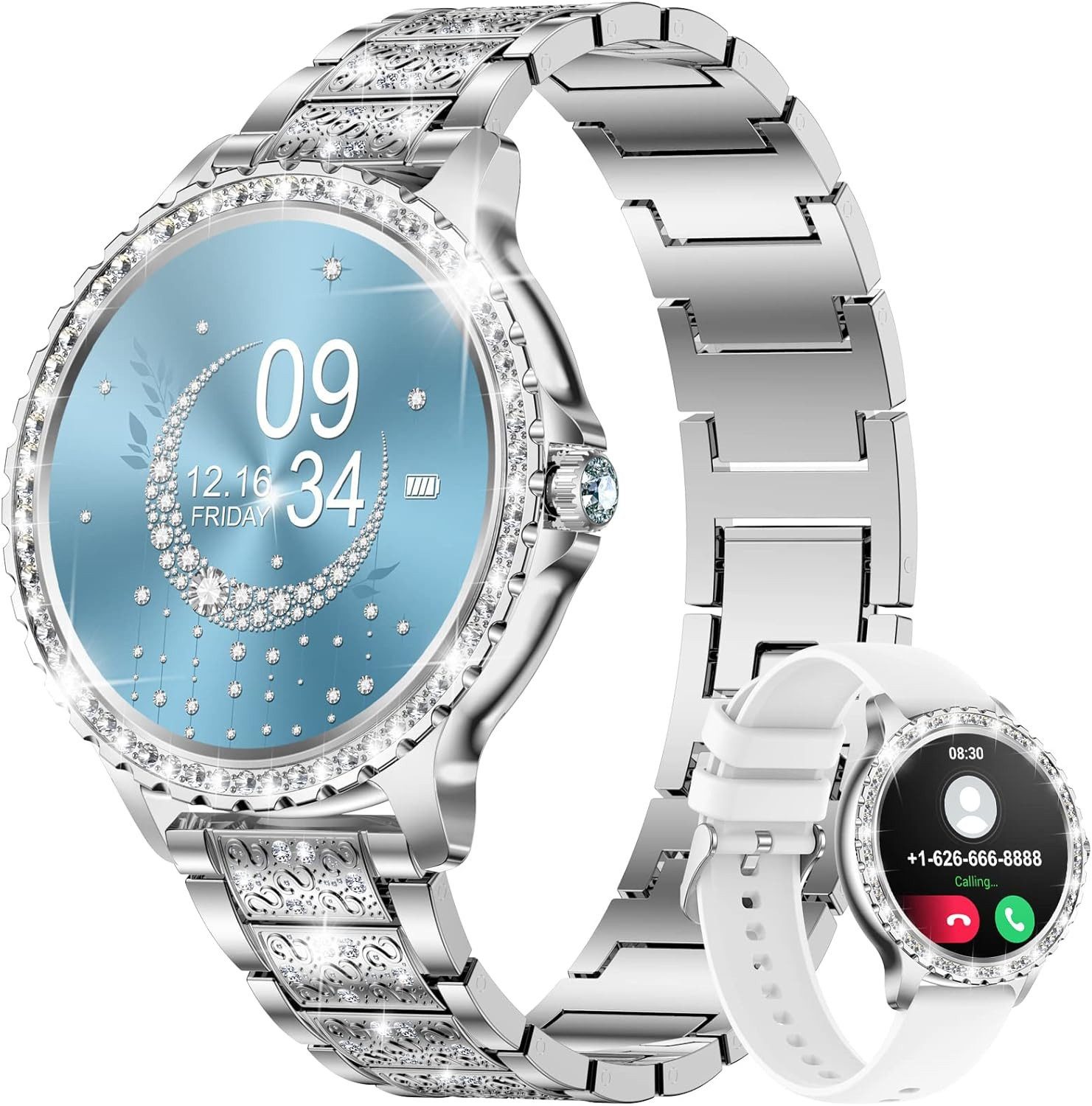 Smartwatch Damen mit Metallband, 1.32 Zoll Fitnessuhr Telefonfunktion Smartwatch