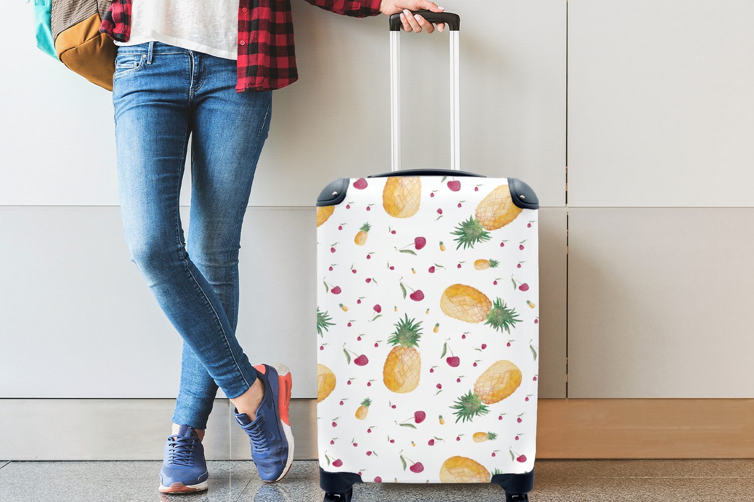 Handgepäckkoffer rollen, - Reisetasche 4 für Handgepäck Reisekoffer Obst Trolley, mit Design Aquarell, MuchoWow - Rollen, Ferien,