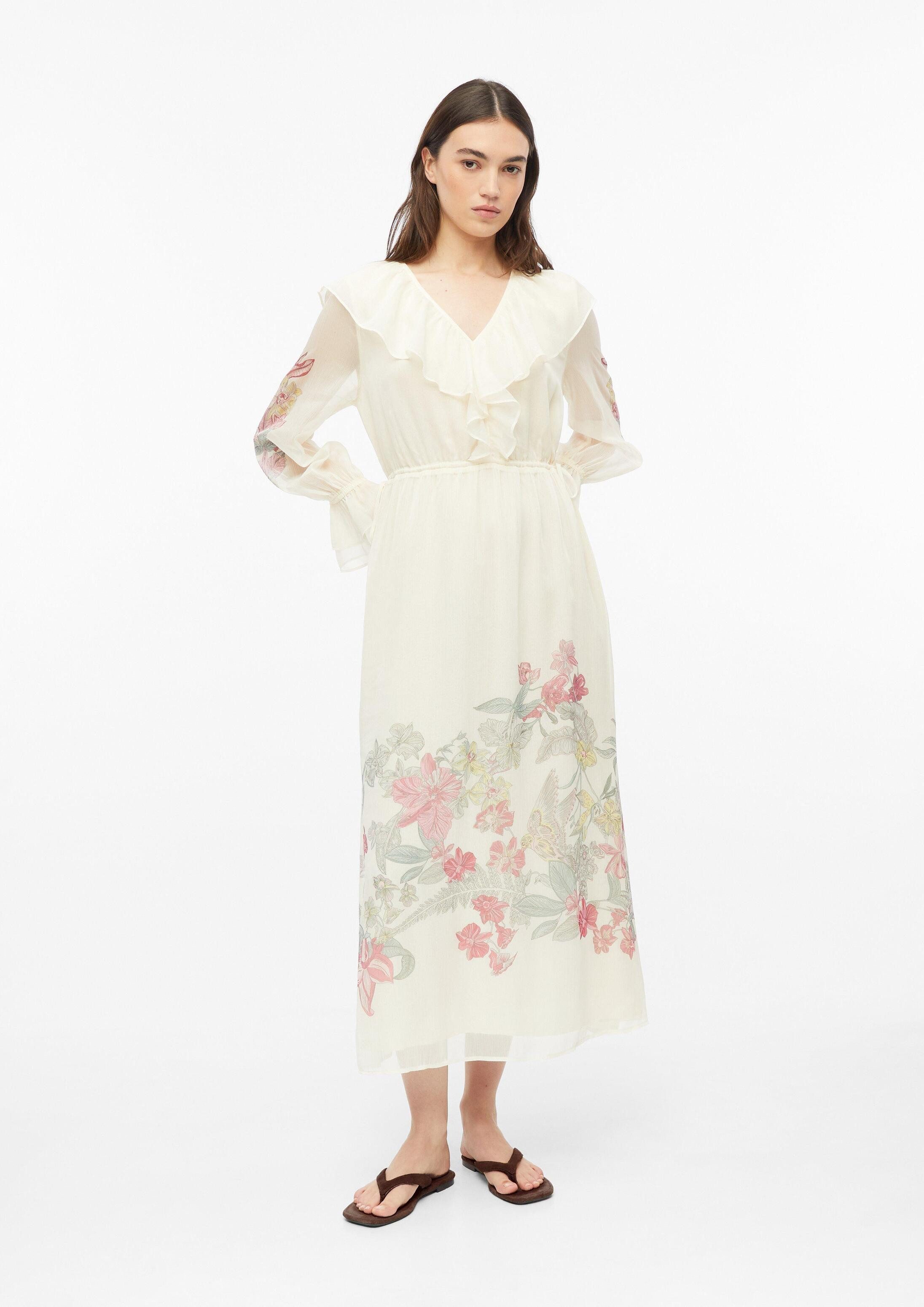 comma Midikleid Kleid Langes Kleid aus Crêpechiffon mit Volant-Details