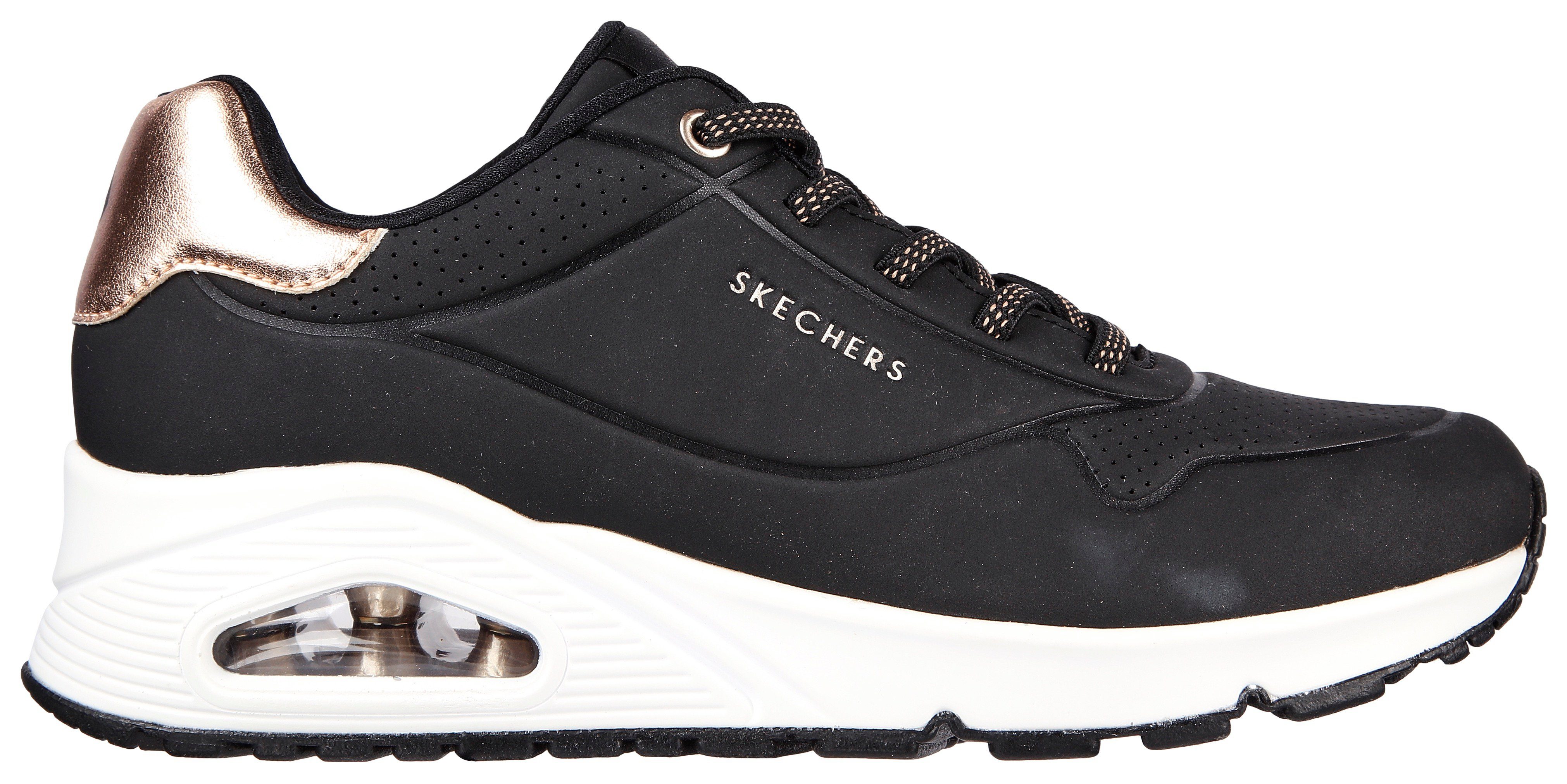 Skechers UNO SHIMMER AWAY Slip-On Sneaker Slipper, Freizeitschuh, Plateausneaker mit modischem Keilabsatz