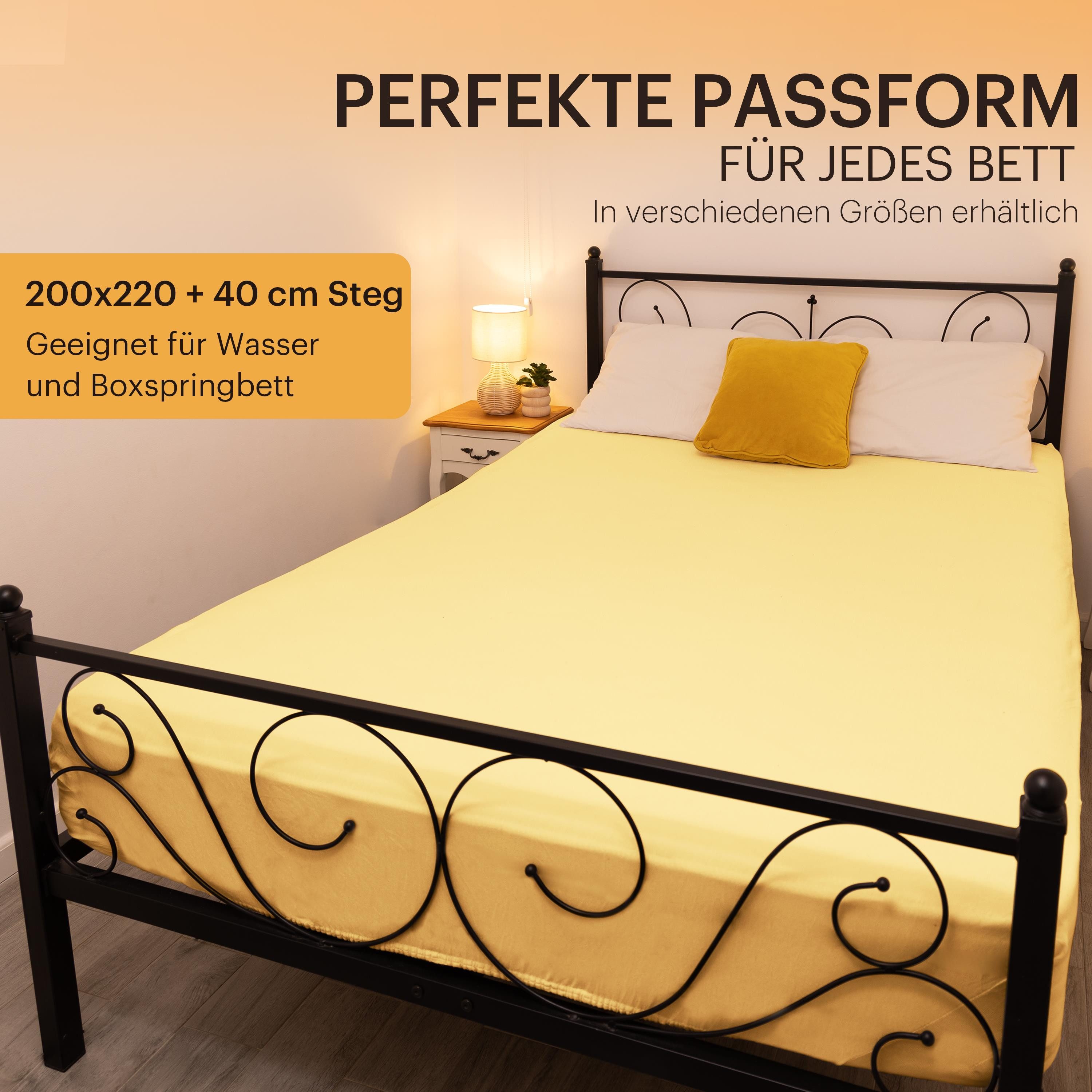 NatureMark Spannbettlaken Boxspringbett Spannbetttuch 200x220cm, Baumwolle, Gummizug: rundum, (1 Stück), 40 cm Steghöhe - 200 x 220cm Spannbetttuch, Gelb – Bild 4 von 5