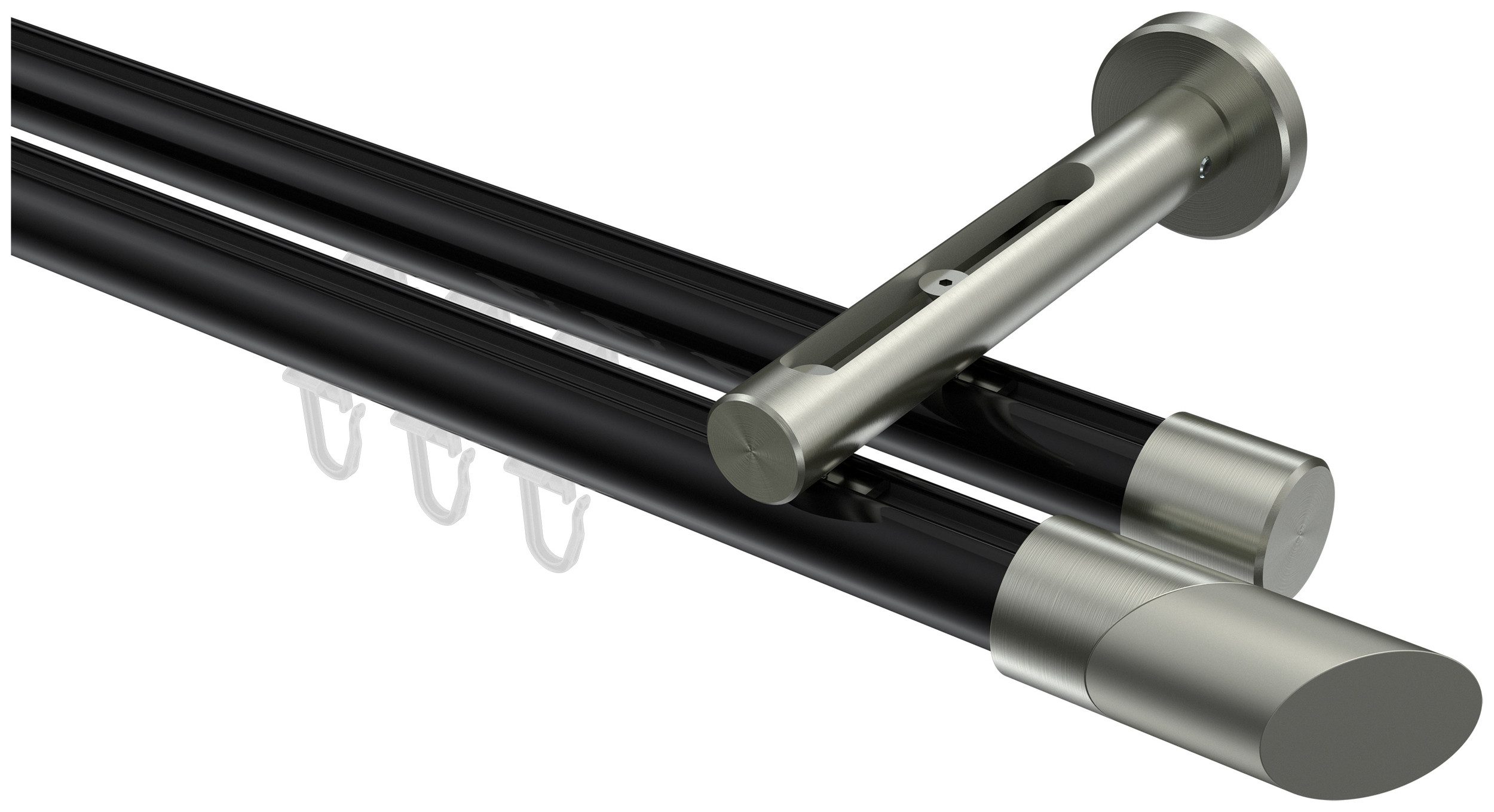 INTERDECO Innenlaufschiene Siteno Verano, Ø 20 mm, 2-läufig, Fixmaß, kürzbar, Wandmontage, Aluminium, Schwarz / Edelstahl-Optik / Bicolor