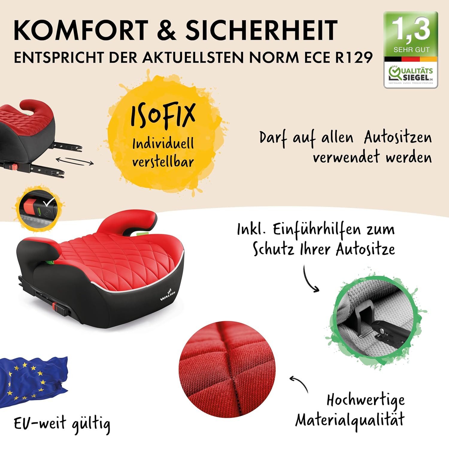 WALSER Autokindersitz WALSER Kindersitzerhöhung Andy ISOFIX Hartschale ab 4-10 Jahre, ab: 4 Jahre, bis: 10 Jahre, (1 Stück, 1-tlg)
