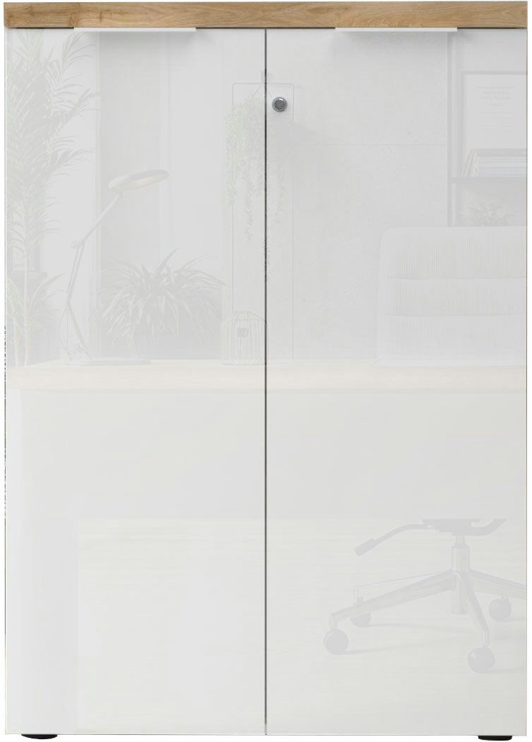 Home affaire Aktenschrank Easy H 115 cm, Büroschrank, Mehrzweckschrank mit 2 Türen Metallgriffe, abschließbar, Top 38 mm stark – Bild 3 von 5