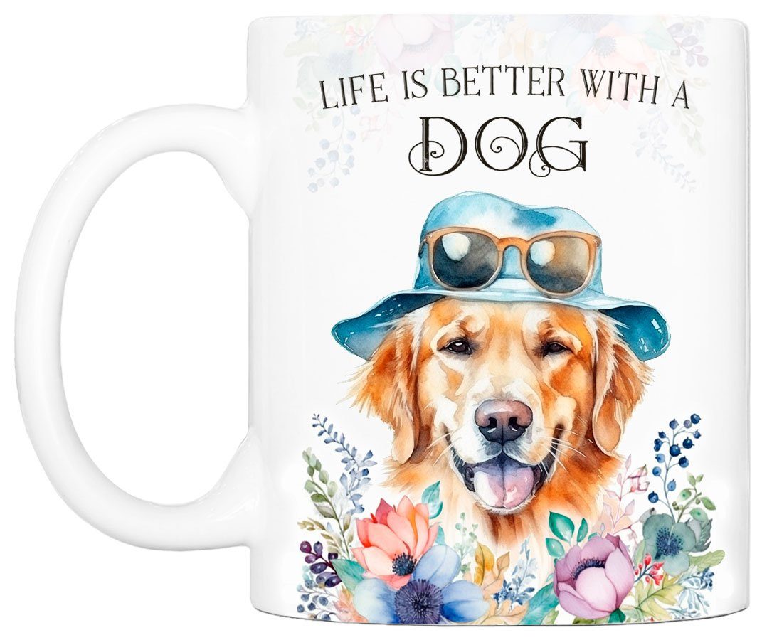 Cadouri Tasse GOLDEN RETRIEVER - Kaffeetasse für Hundefreunde, Keramik, mit Hunderasse, beidseitig bedruckt, handgefertigt, Geschenk, 330 ml