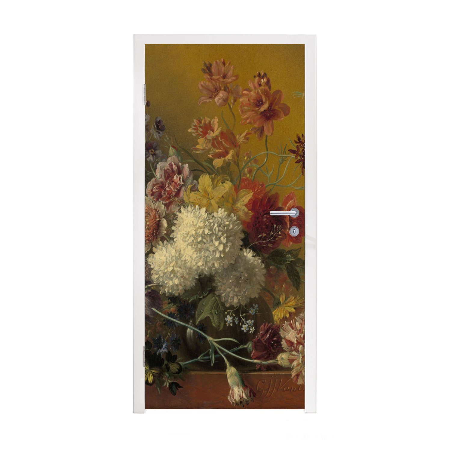 Matt, (1 Os, MuchoWow 75x205 Gemälde cm bedruckt, Fototapete Türtapete mit - für Tür, Stilleben Blumen G.J.J Türaufkleber, von St), Van