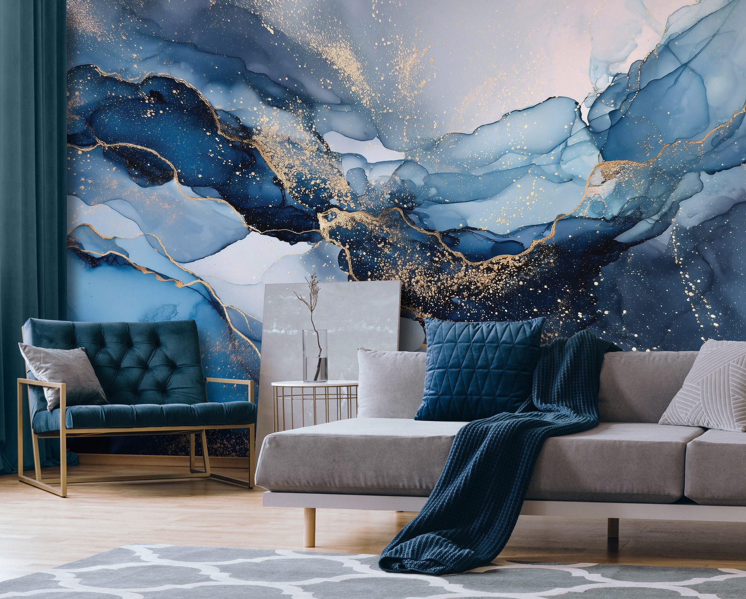 Wallarena Fototapete Marmor Blau Gold Vlies Tapete Wohnzimmer Schlafzimmer günstig online kaufen