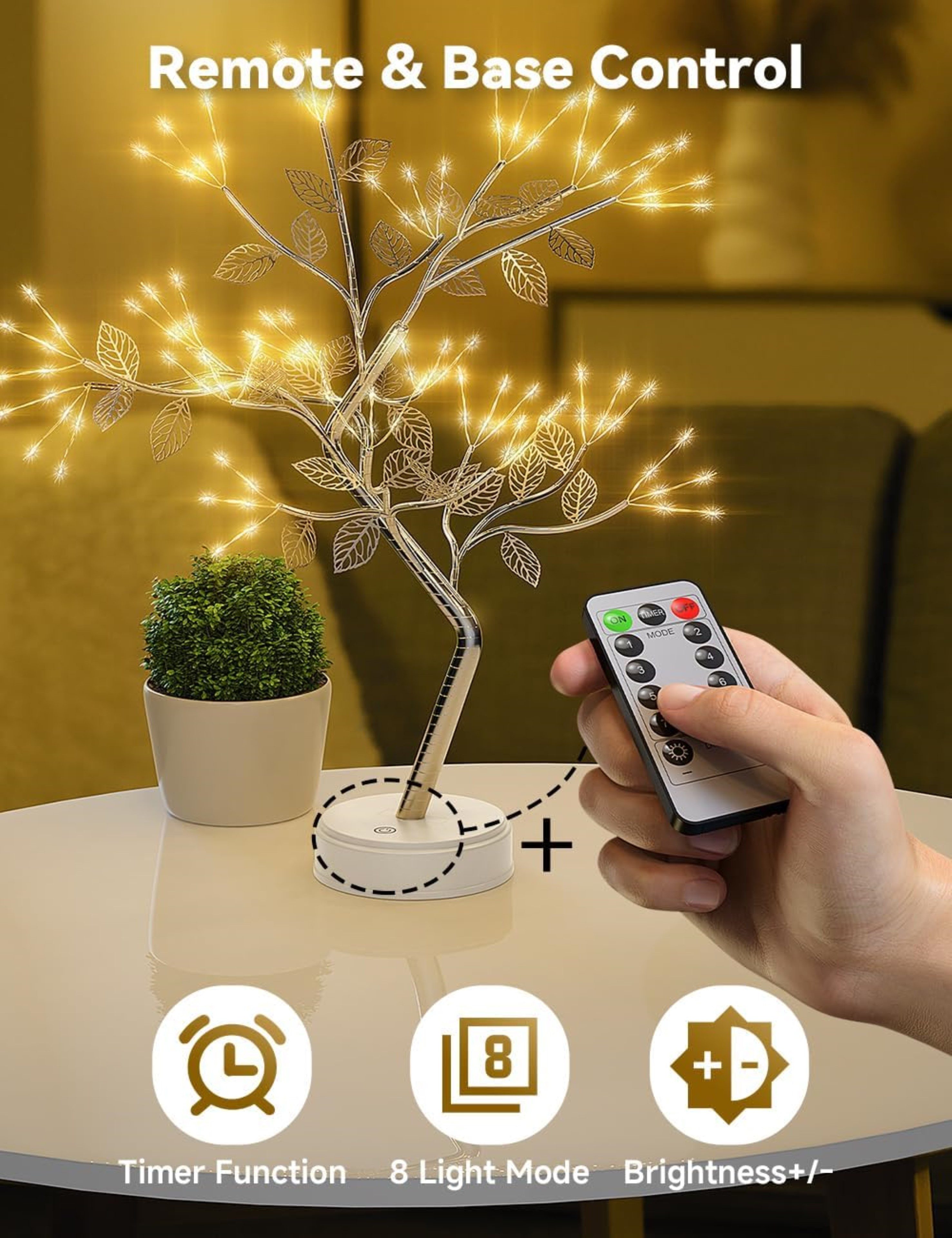 WAROUS LED Dekolicht LED Lichterbaum 108 LEDs, 8 Modi, dimmbar, Timer, USB/Batterie, LED, fest verbaut, Warmweiß, Fernbedienung, dimmbar, 8 Modi, Timerfunktion