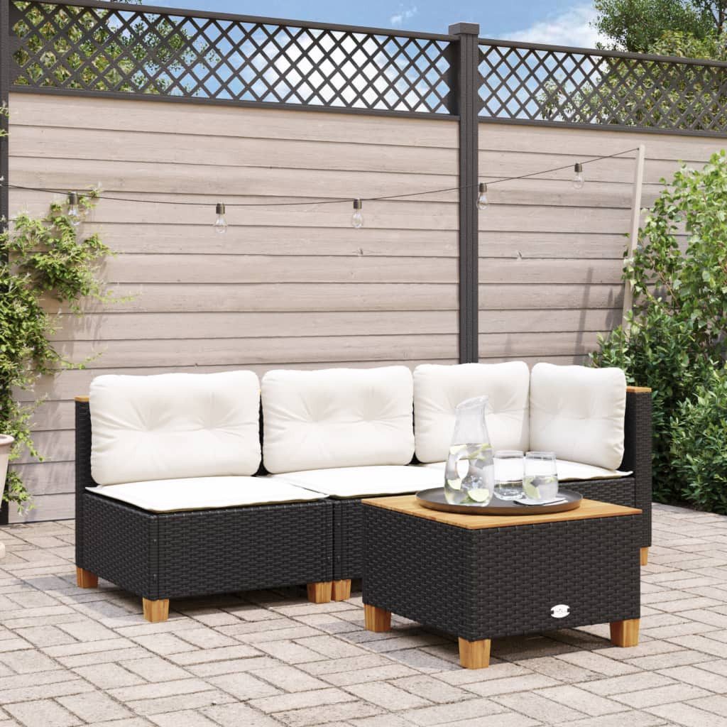 vidaXL Gartenlounge-Set vidaXL Gartensofa ohne Armlehnen mit Kissen Schwarz Poly Rattan