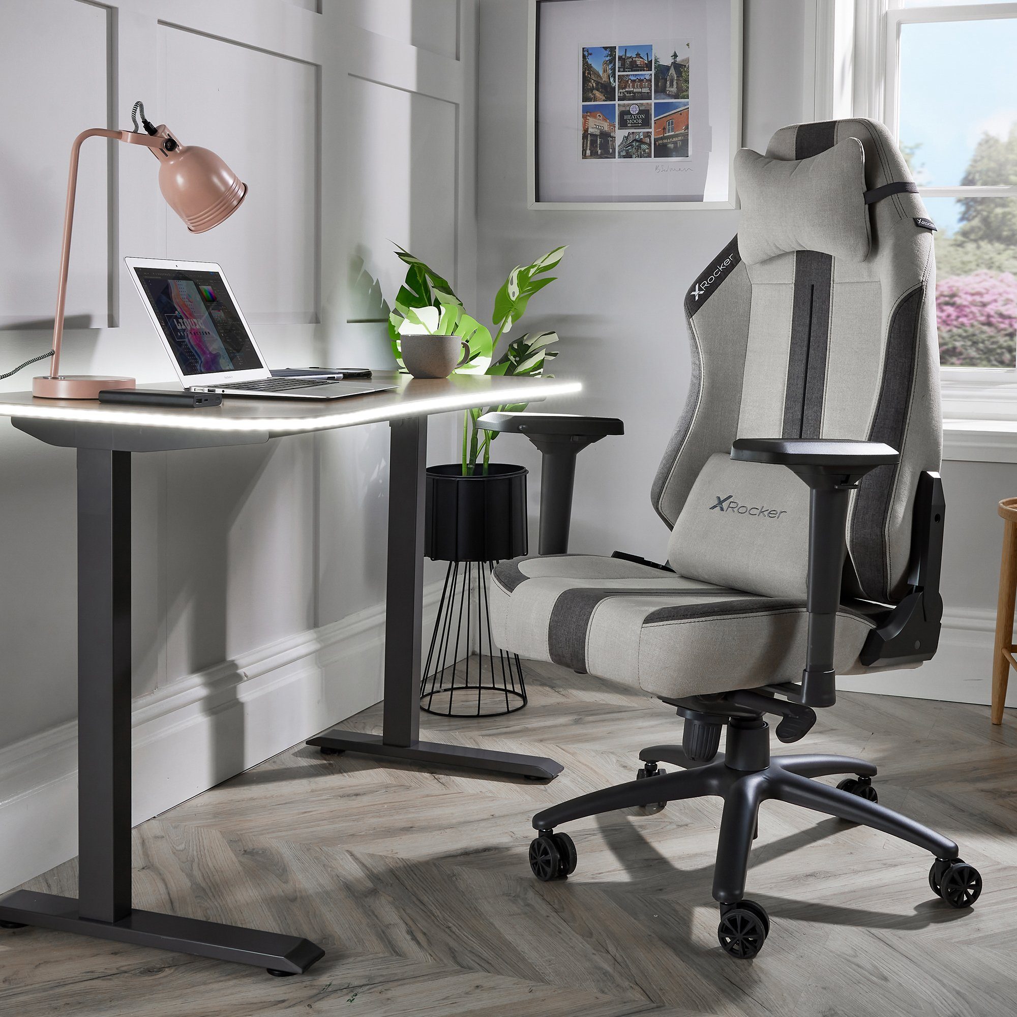X Rocker Bürostuhl Onyx Modern Living Bürodrehstuhl mit hochwertiger Stoffoberfläche Hellgrau/Dunkelgrau