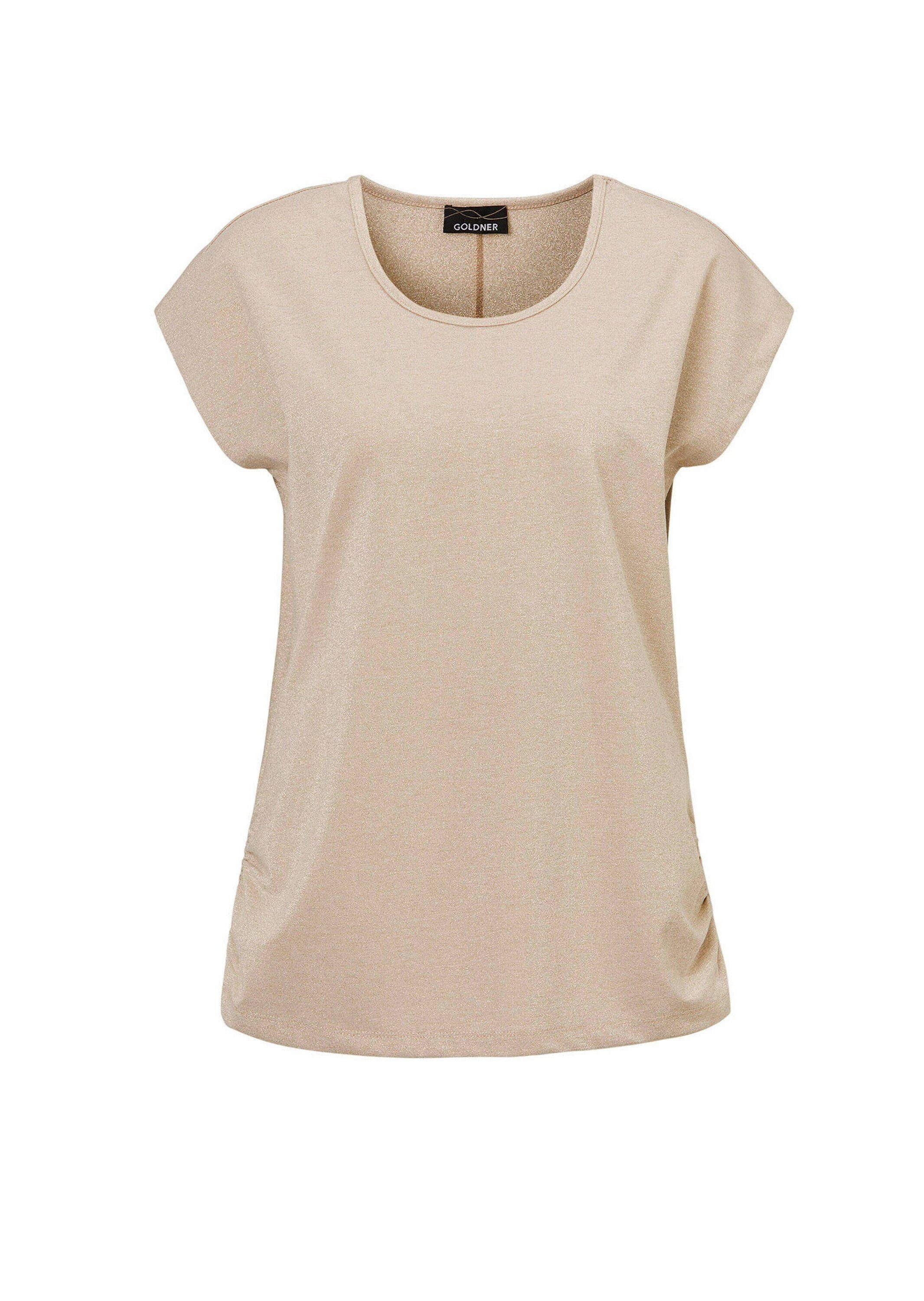 GOLDNER Shirttop Elegantes Viskoseshirt mit Rundhals Jerseyshirt mit Rundhals, Raffungen und überschnittenen Schultern