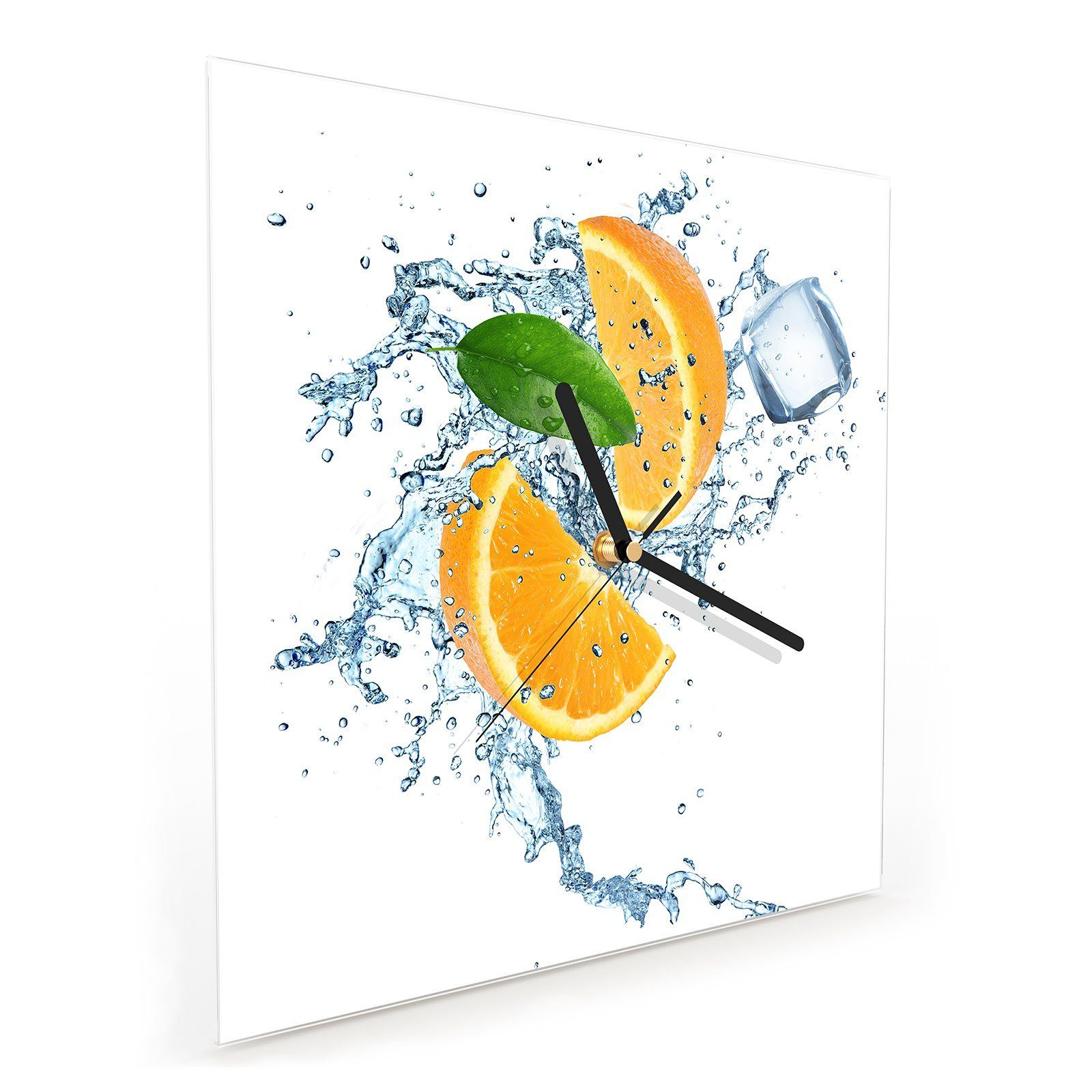 im Motiv Glasuhr Orangenschnitze Wanduhr Wasser mit 30 cm Wanduhr Wandkunst x 30 Größe Primedeco