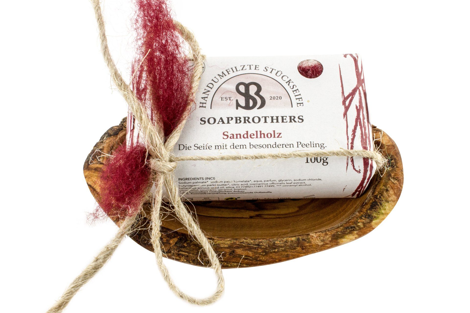 Soapbrothers Мыло-Set Geschenk-Set Naturkosmetik und Olivenholzseifenschale - 100g Sandelholz - Эко-товарe Geschenkidee, 2-tlg., Naturkosmetik