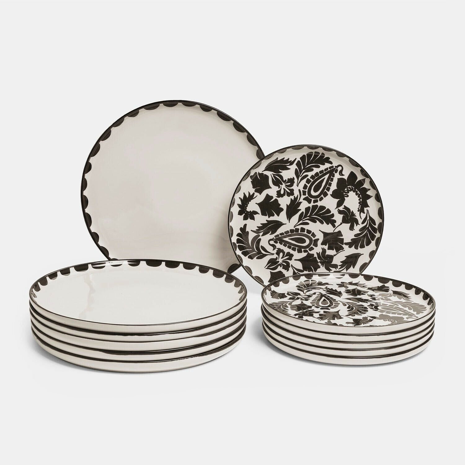 Mirabeau Geschirr-Set Teller 12er Set Tazira weiß/dunkelbraun, Steinzeug