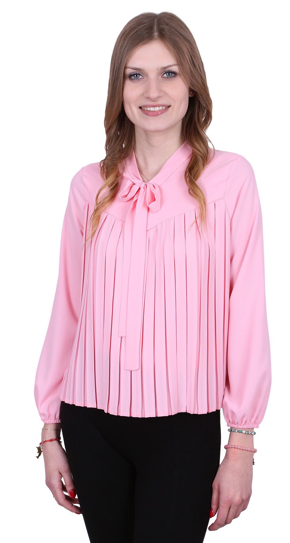 Blusentop John Zack Elegante pinke Bluse mit Schleife M