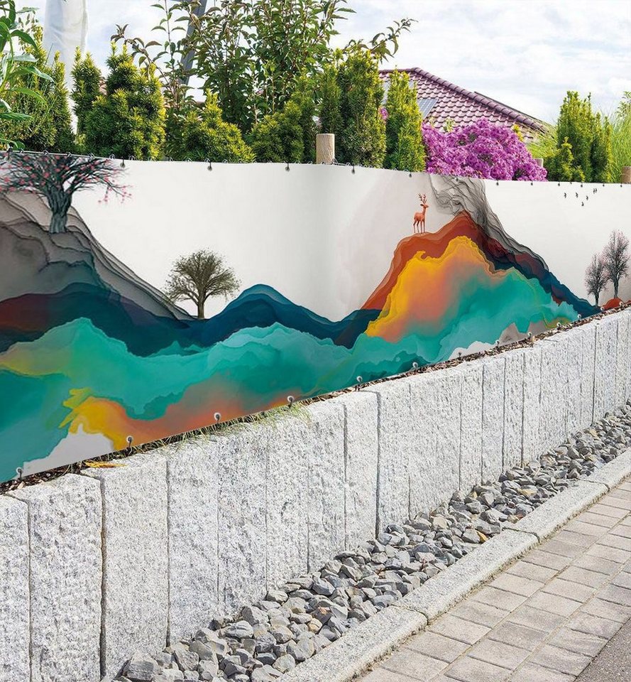 Thumbnail - MyMaxxi Sichtschutzzaunmatten Zaunbanner Bunte Berge Sichtschutz Garten Zaun