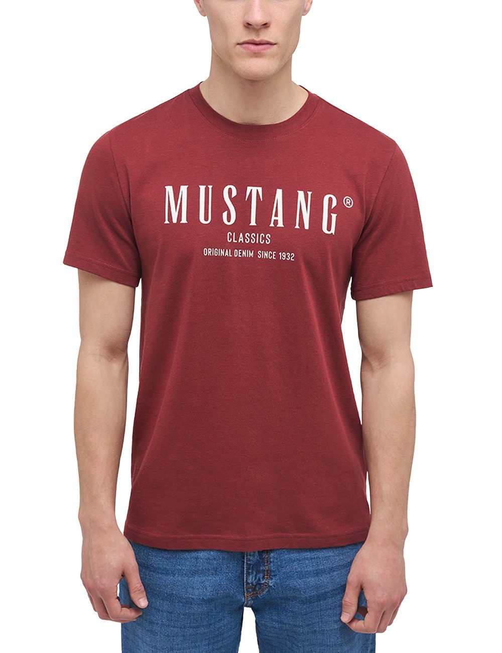 MUSTANG dunkelrot Print-Shirt Mustang Kurzarmshirt