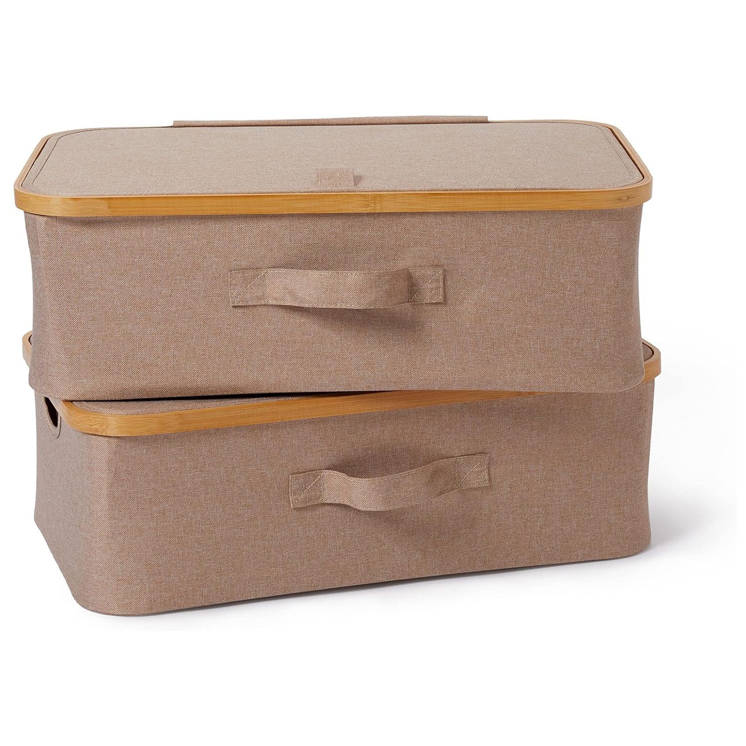 Lumaland Aufbewahrungsbox faltbares Unterbett Aufbewahrungsbox Organizer (Aufbewahrung von Unterwäsche etc), Bambus-Rahmen im 2er Set Maße 54 x 33 x 18 cm - Grau
