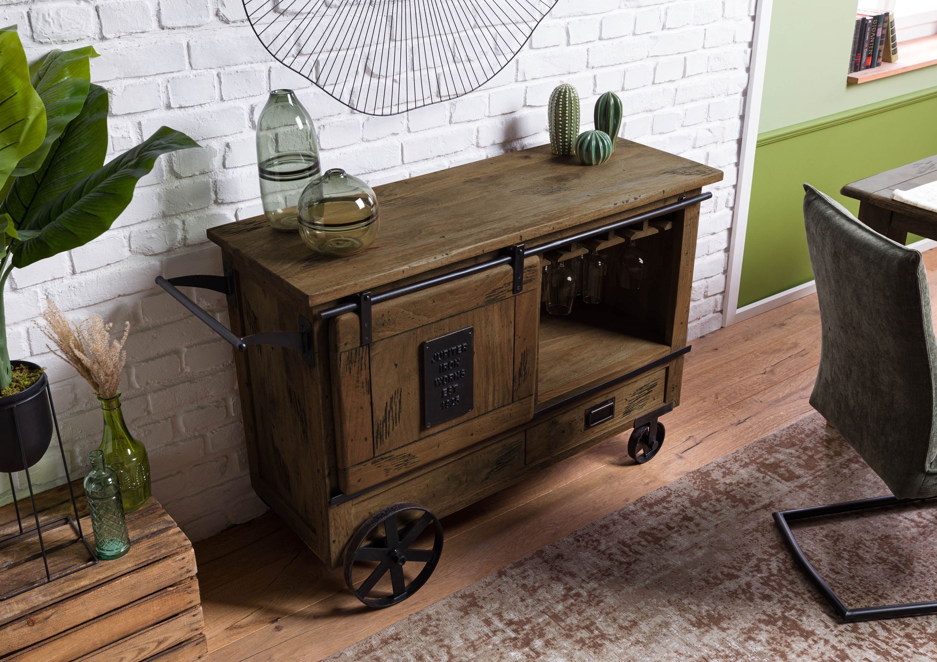 Massivmoebel24 Bartisch RAILWAY (Massivholz, Massivholztisch), Serviertisch Mango 120x45x85 braun lackiert RAILWAY #497