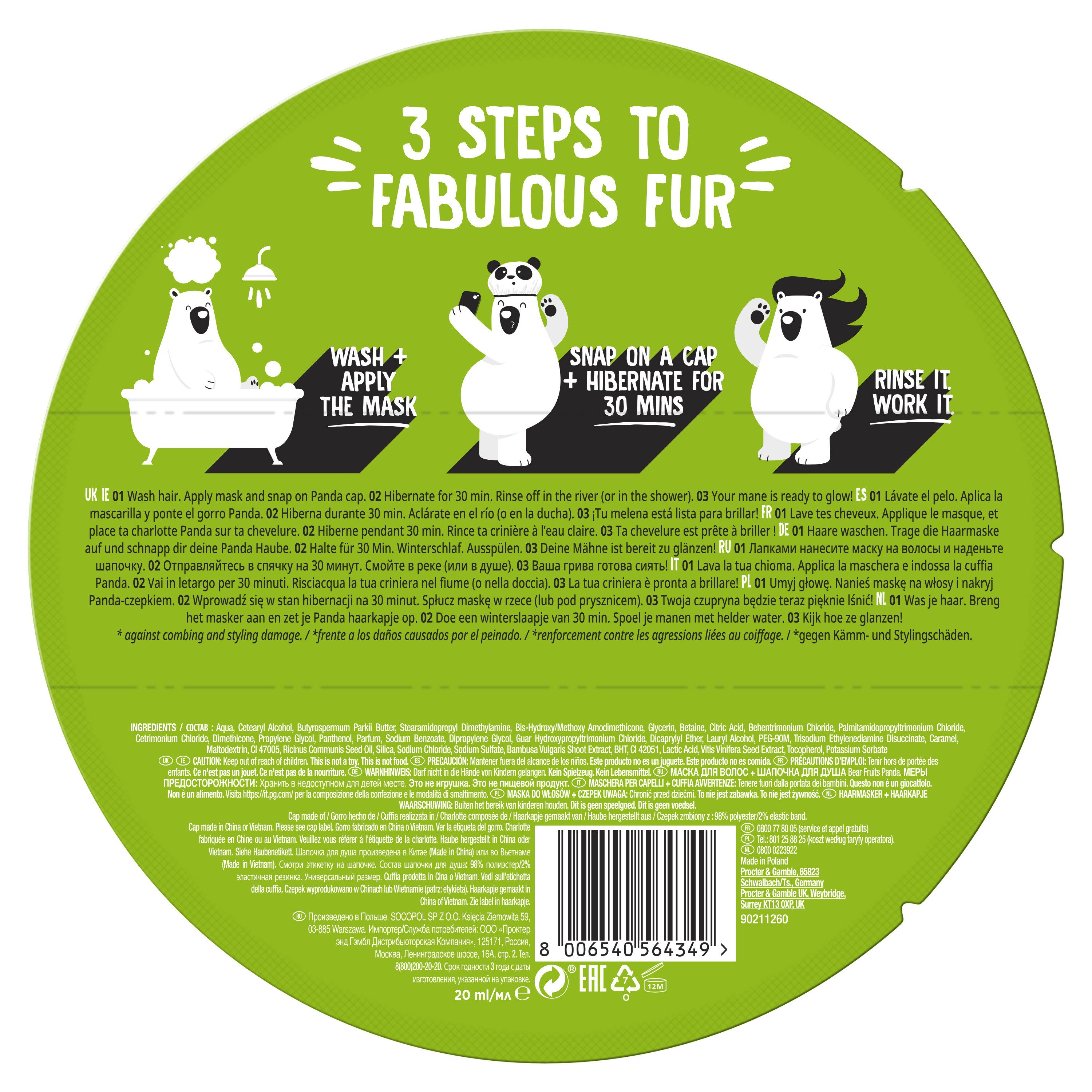 Bear Fruits Haarmaske Panda - Hair mask + cap 10er-Pack