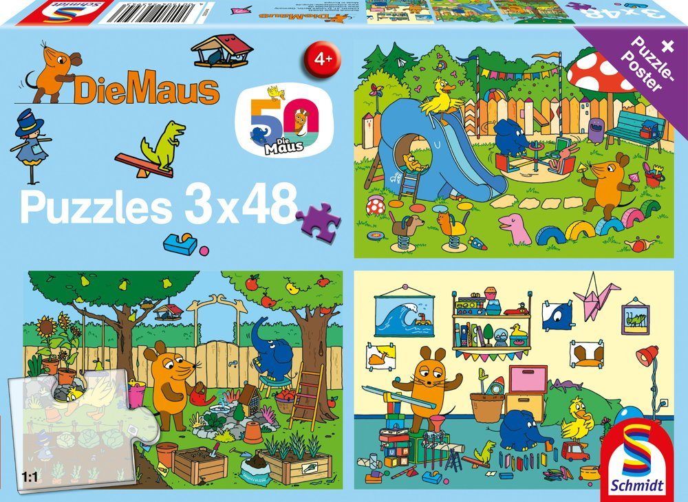 Puzzle 3 x 48 Teile Kinder Puzzle Die Maus Ein Tag mit der Maus 56394