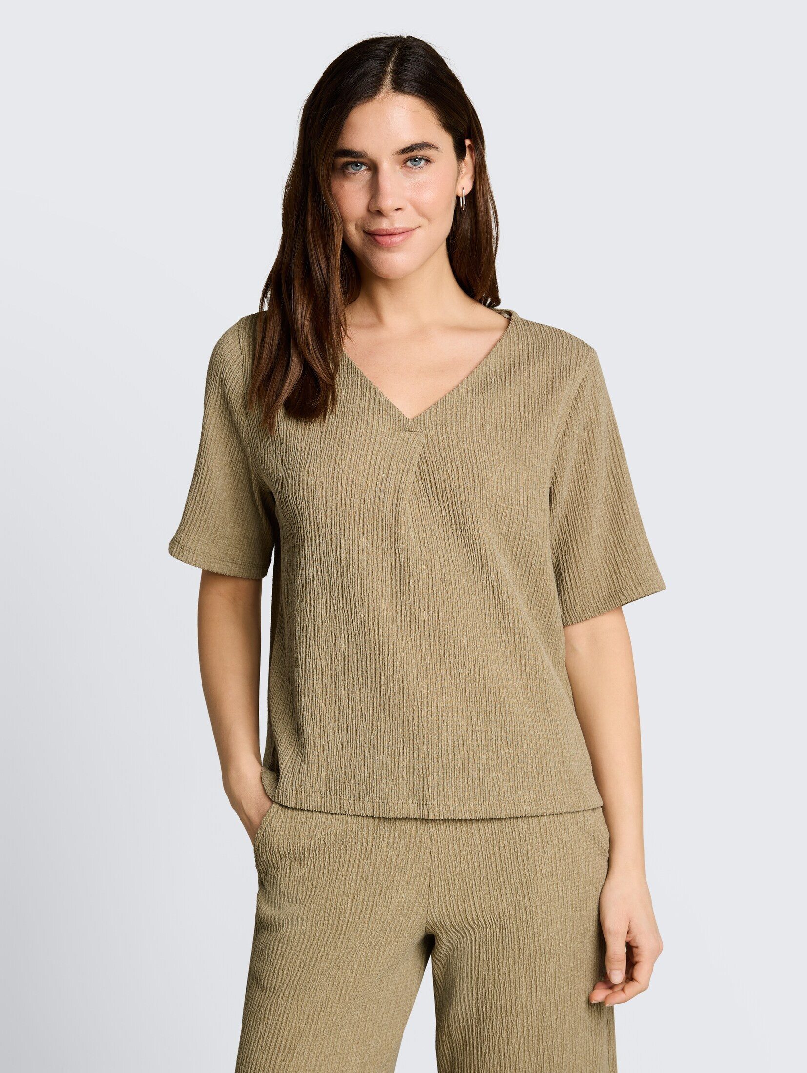 TOM TAILOR T-Shirt T-Shirt Crinkle T-Shirt mit V-Ausschnitt