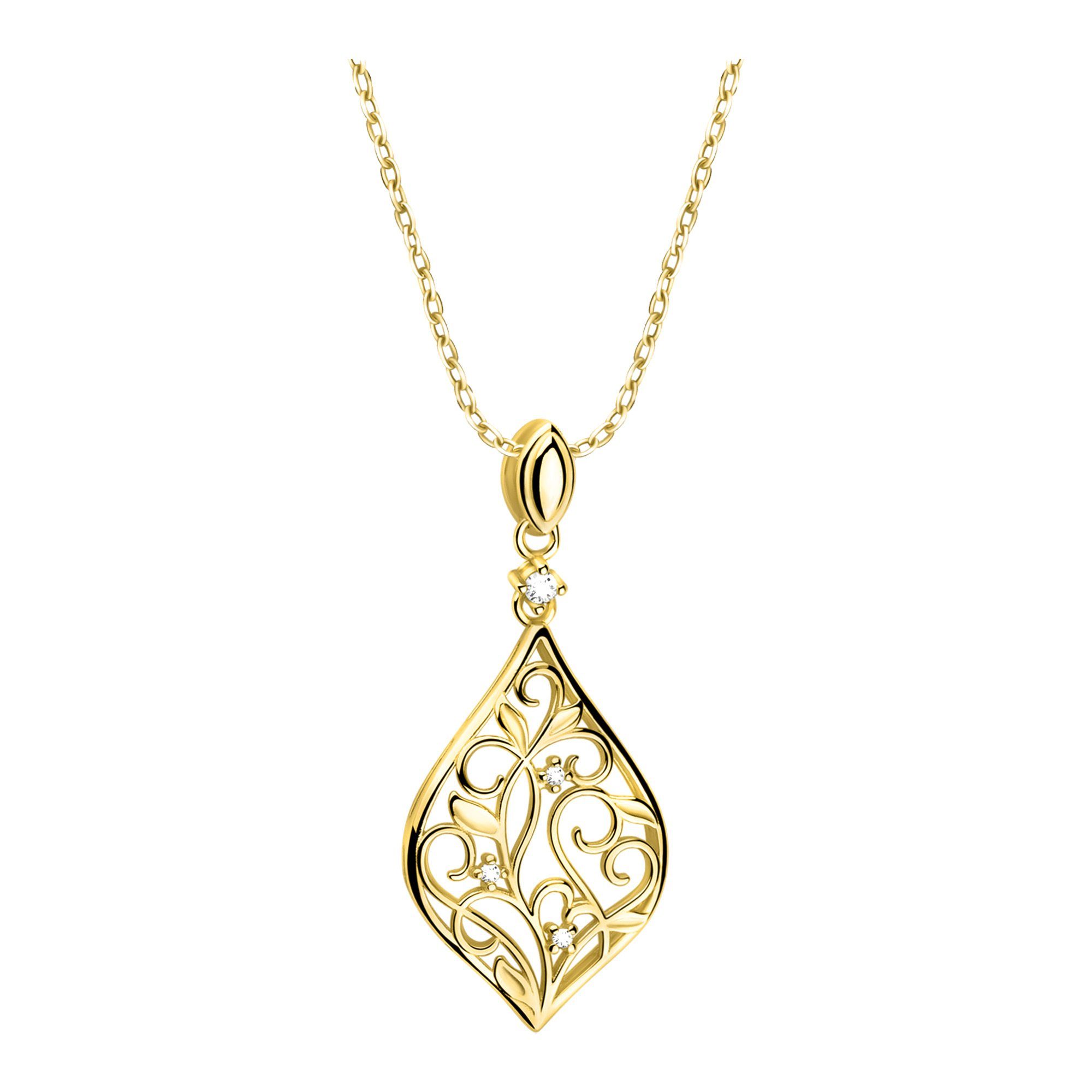 Sofia Milani Kette mit Anhänger Blatt Blume, 925 Silber Damen Schmuck gold