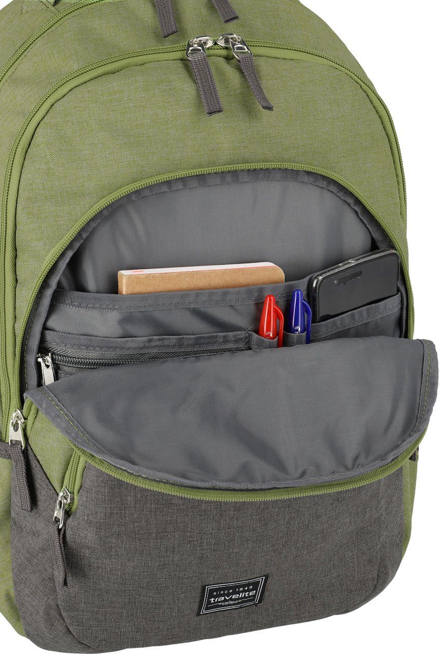 travelite Laptoprucksack Basics Melange, grün/grau, / mit Green 15-Zoll Grey Laptopfach