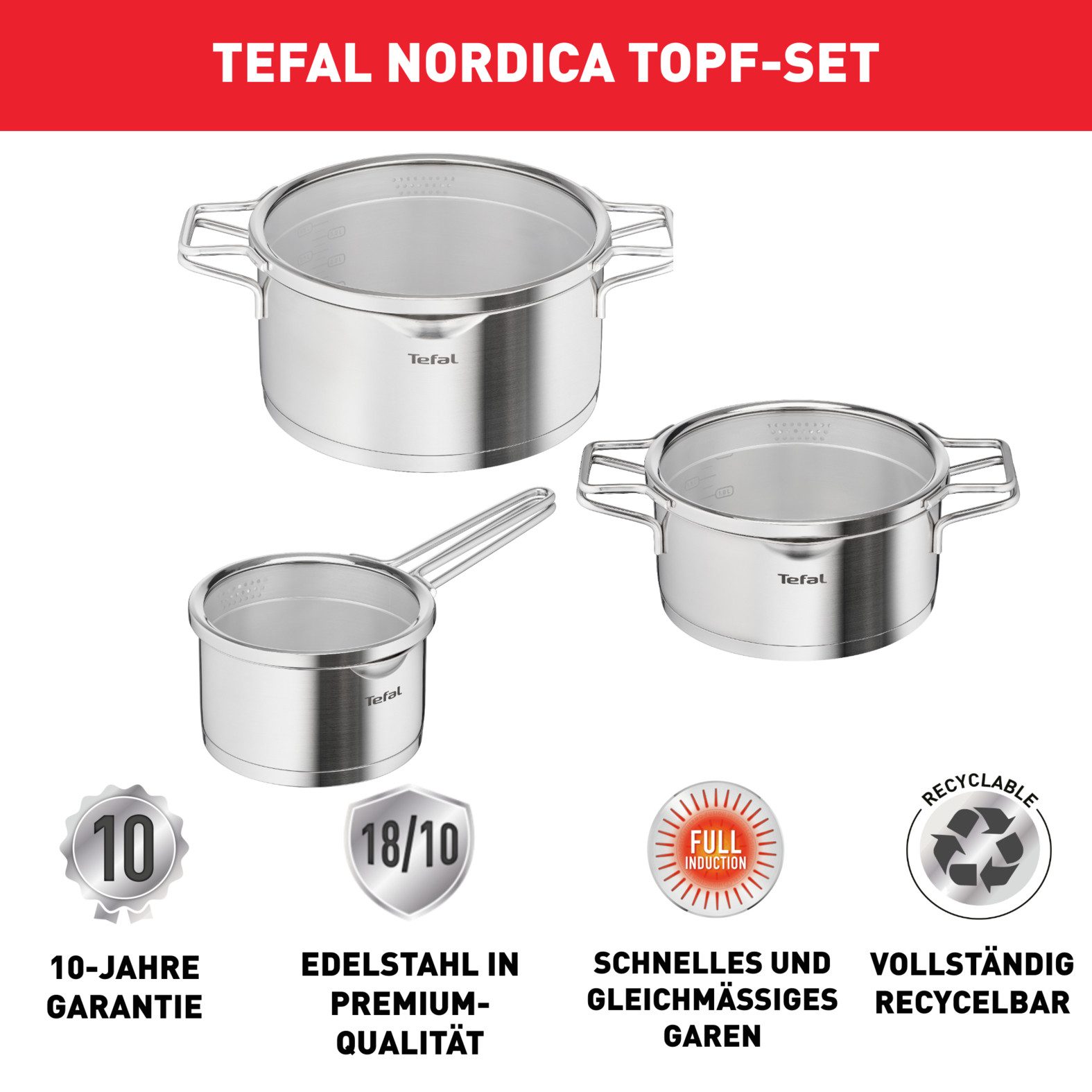 Tefal Topf-Set Jamie Oliver Ingenio G6, Topfset Induktion mit Pfannen, Edelstahl (Set, 6-tlg., Bratpfanne 28 cm, Kasserollen 16/20 cm, Schmorpfanne 24 cm, 3 Dec – Bild 2 von 5