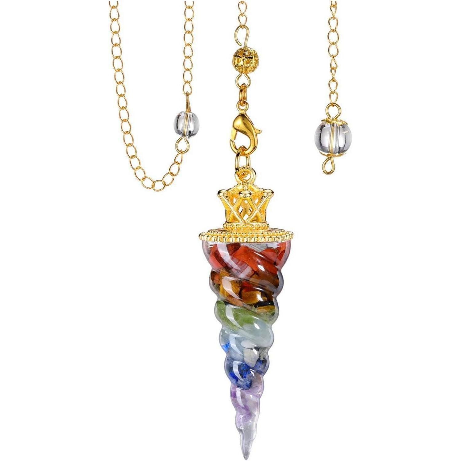 LuxusKollektion Edelstein Edelstein Pendel 7 Chakra Muschelschale Anhänger Kette Reiki Heilung
