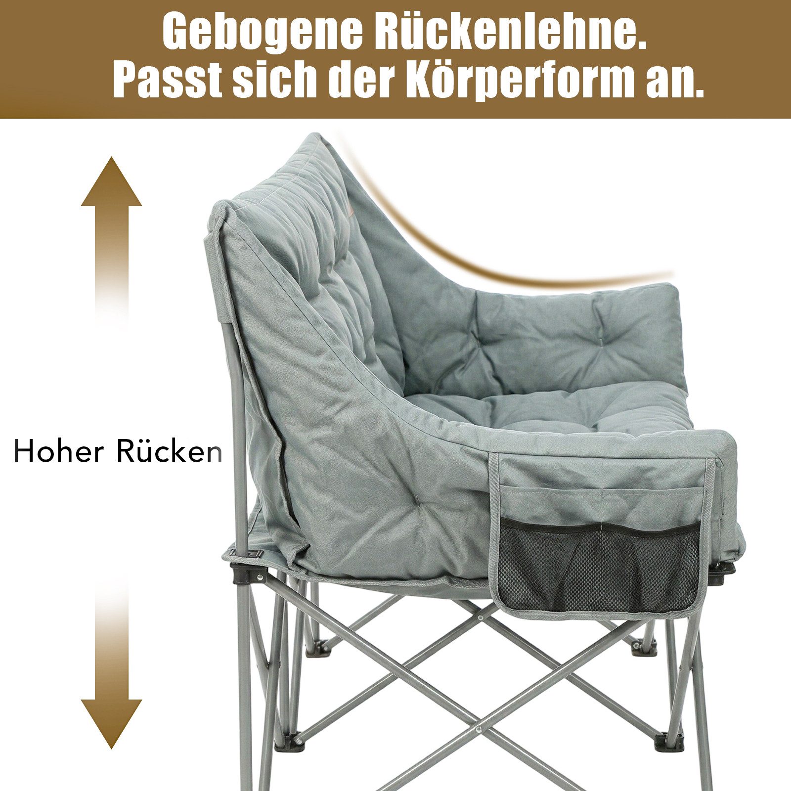 kehot Campingstuhl Faltbarer 2-Sitzer Campingstuhl mit 6 cm Polsterung, 127×94×60 cm (Doppelsitz Outdoor Sofa bis 240kg belastbar, Campingklappstuhl), Klappstuhl mit Oxford-Gewebe,Tragetasche, für Camping Garten Balkon
