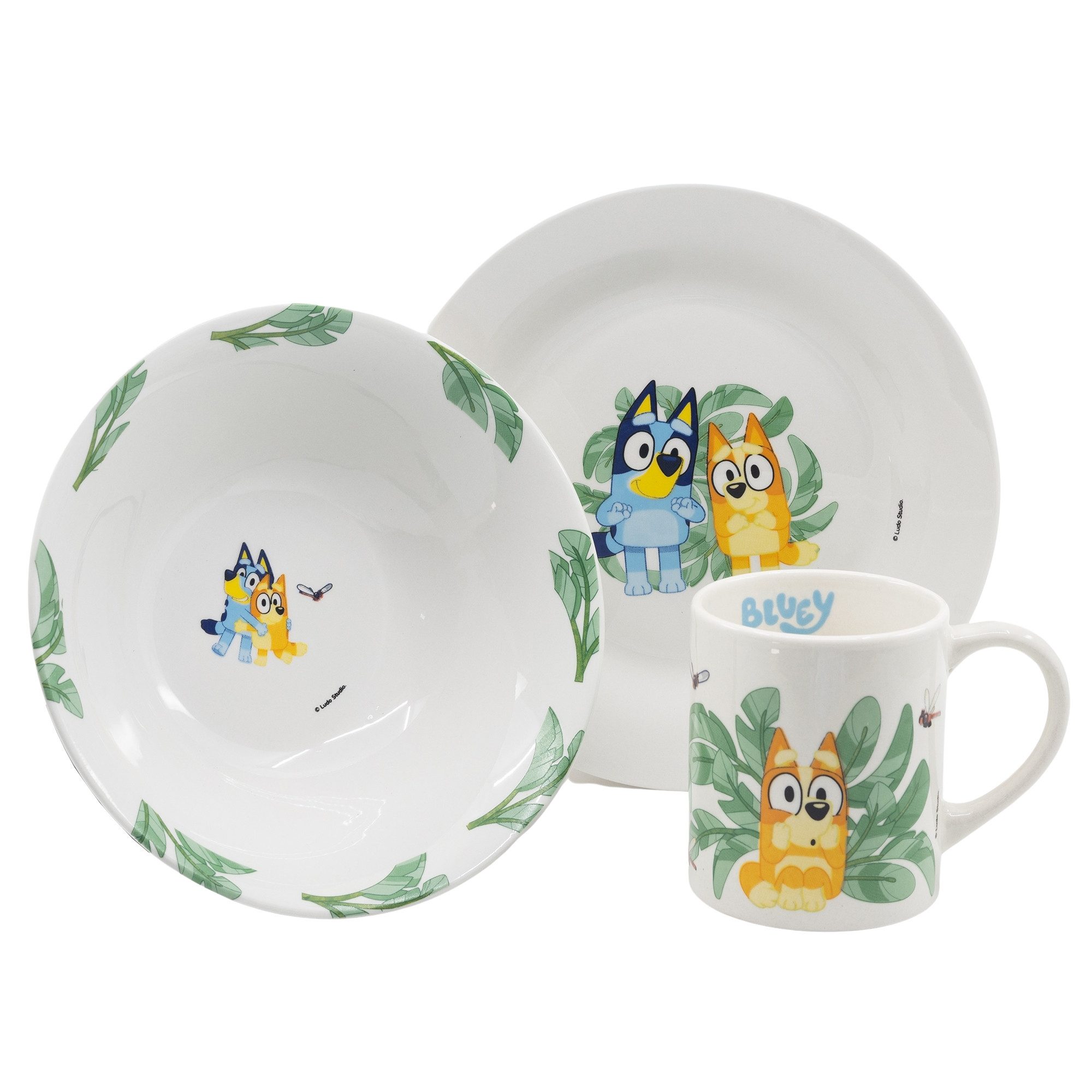 Bluey Kindergeschirr-Set Bluey und Bingo Kinder Geschirr Set Keramik Teller Schüssel Tasse (3-tlg), 1 Personen, Keramik
