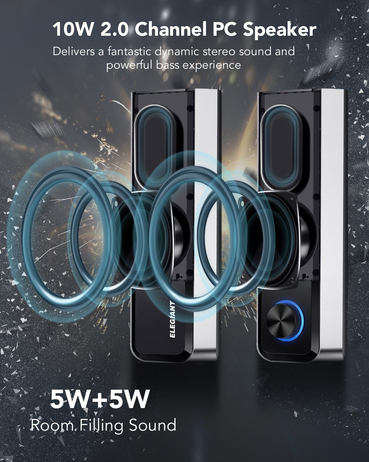 SR400 Sound! Computerlautsprecher: Intensiver Gaming-Lautsprecher (Kein, 2.0 Lautsprecher Hi-Fi ELEGIANT 2.0 Außergewöhnlicher System) Klang,
