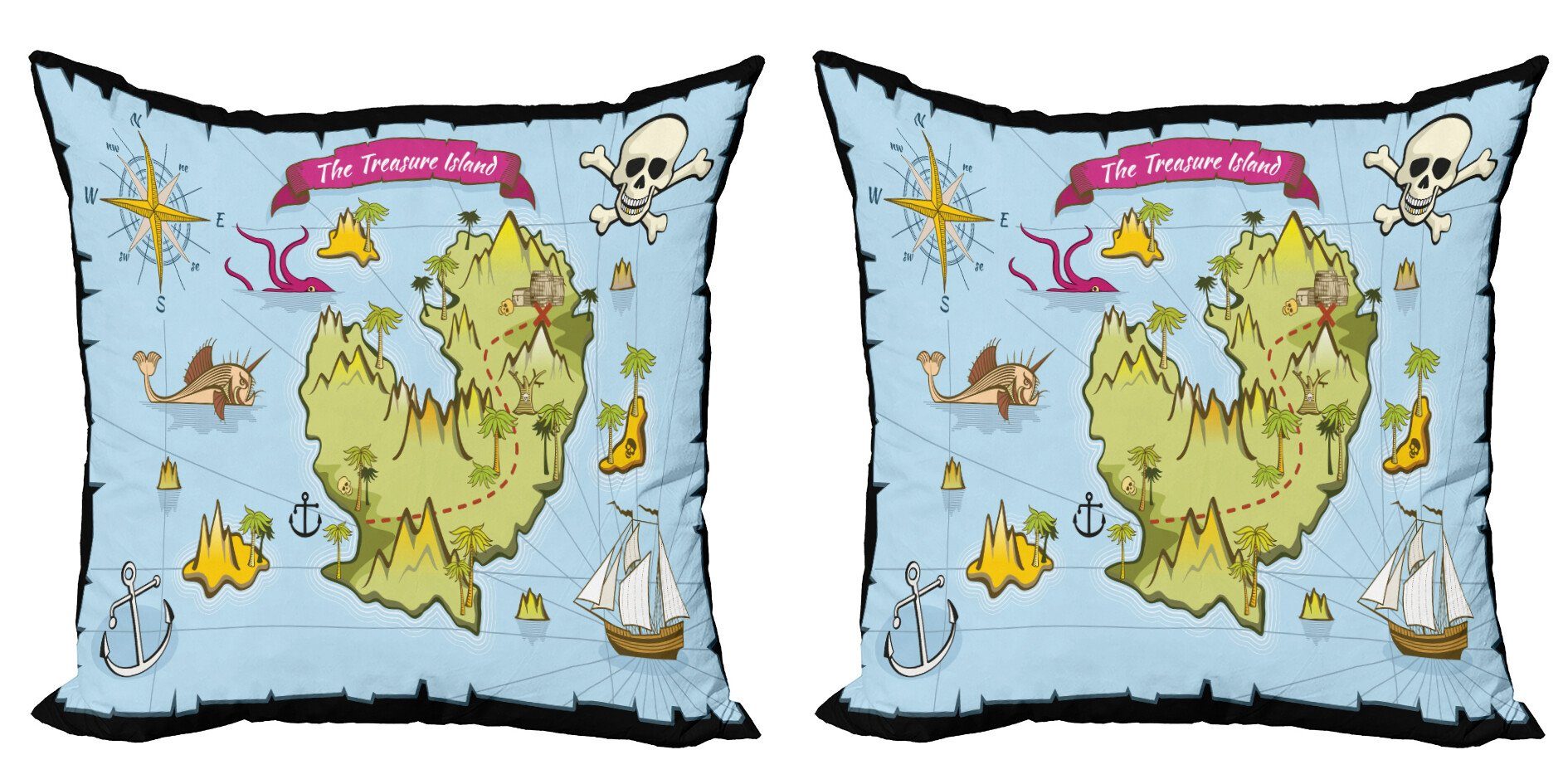 Kissenbezüge Abakuhaus Karikatur Island Accent (2 Treasure Stück), Doppelseitiger Modern Schädel Digitaldruck,