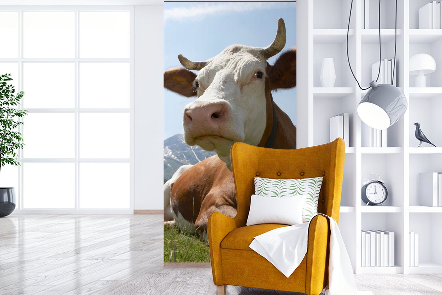 Fototapete Wohnzimmer Berg - Glocke Landwirt, - bedruckt, Schlafzimmer Fototapete für Matt, Küche, Kuh Vliestapete St), - (2 MuchoWow