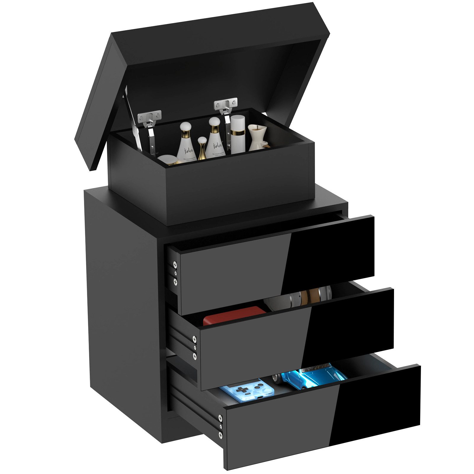 JEOBEST Nachttisch Hochglanzfront Kommode mit 3 Schubladen, Beistelltisch, günstig online kaufen