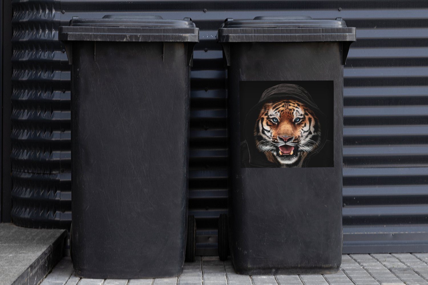 Kleidung Container, Sticker, Mülleimer-aufkleber, - Tiger Abfalbehälter (1 St), MuchoWow - Wandsticker Blau Mülltonne,