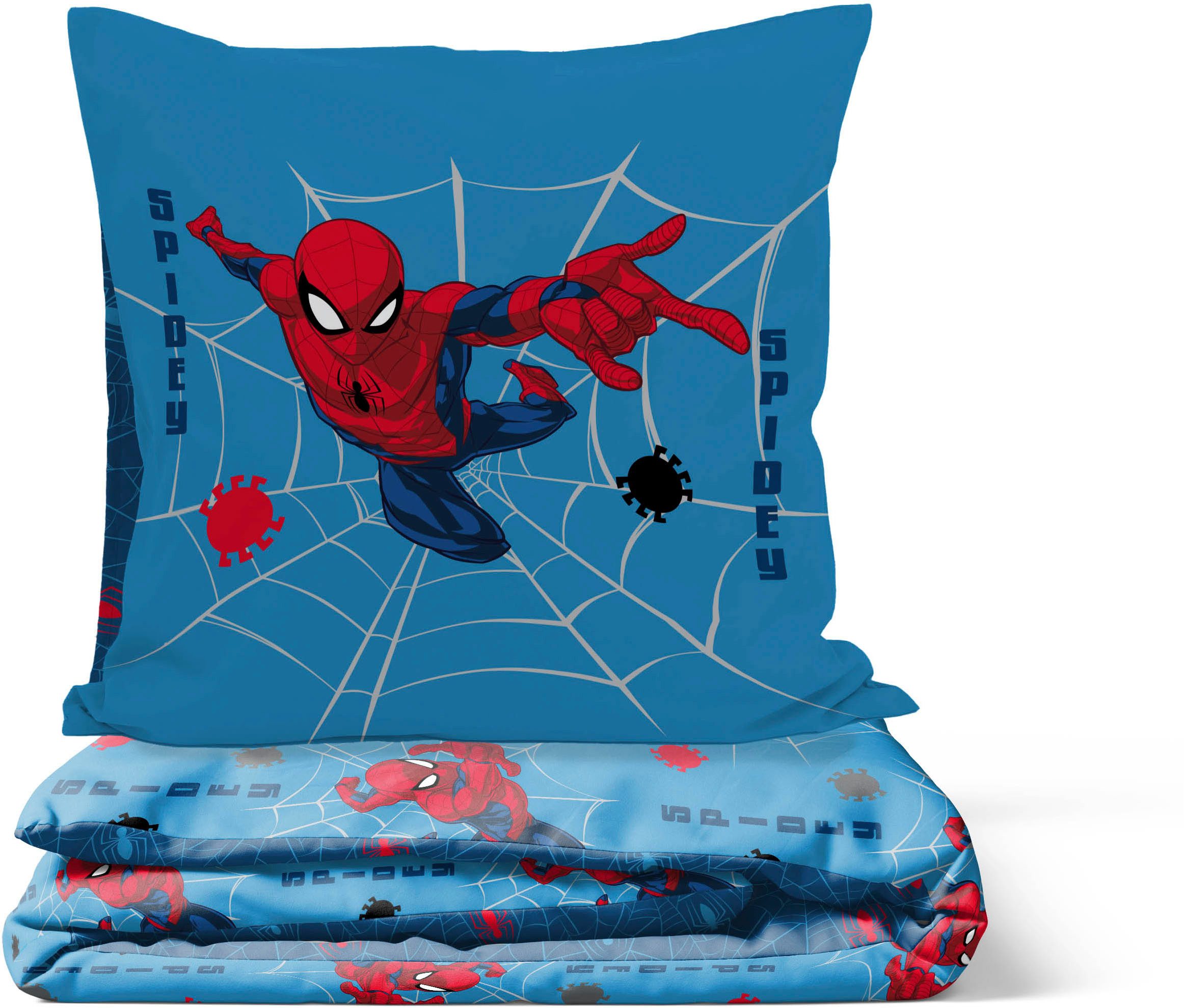 MARVEL Kinderbettwäsche Marvel Spiderman Bettbezug-Set 135x200 cm + Kissenbezug 80x80 cm, Washed Cotton, 2 teilig, 100 % Baumwolle, maschinenwaschbar, wendbar
