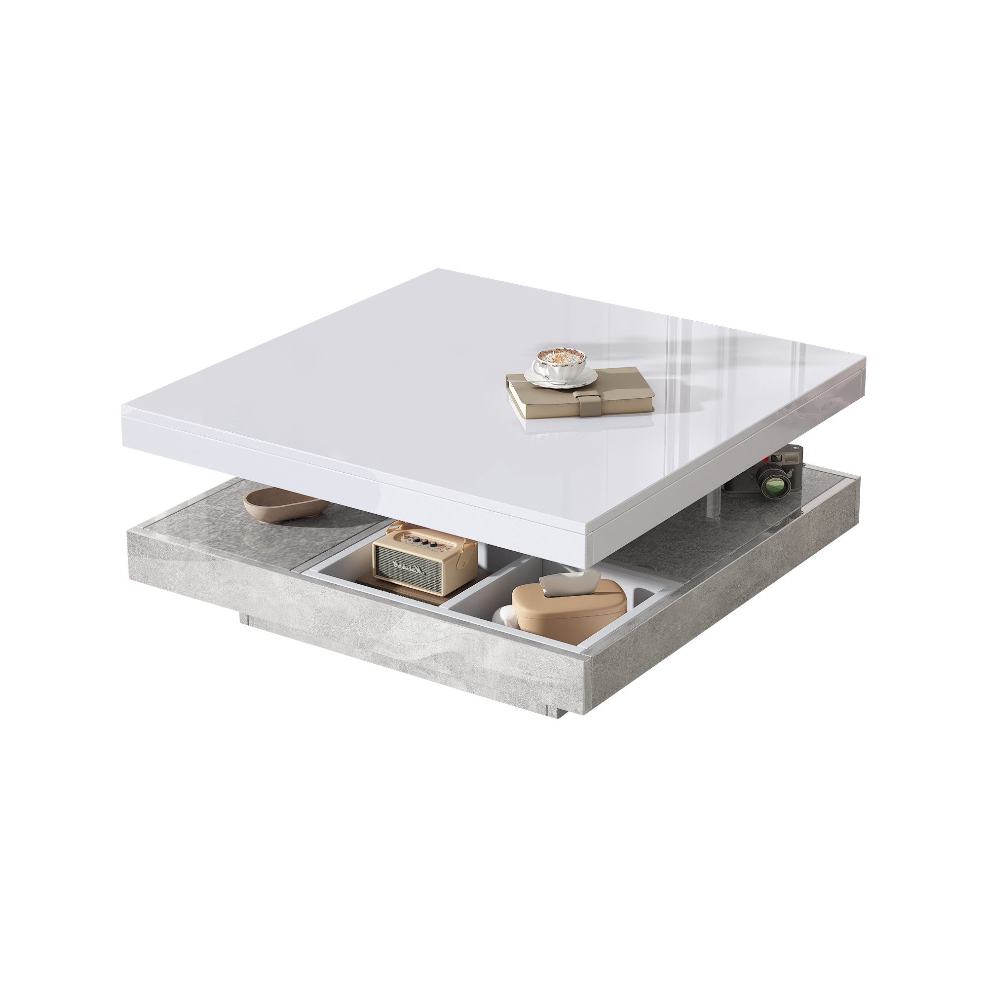 HAUSS SPOLE Couchtisch 360° drehbar, 2-stöckige drehbare Tischplatte mit Ab günstig online kaufen