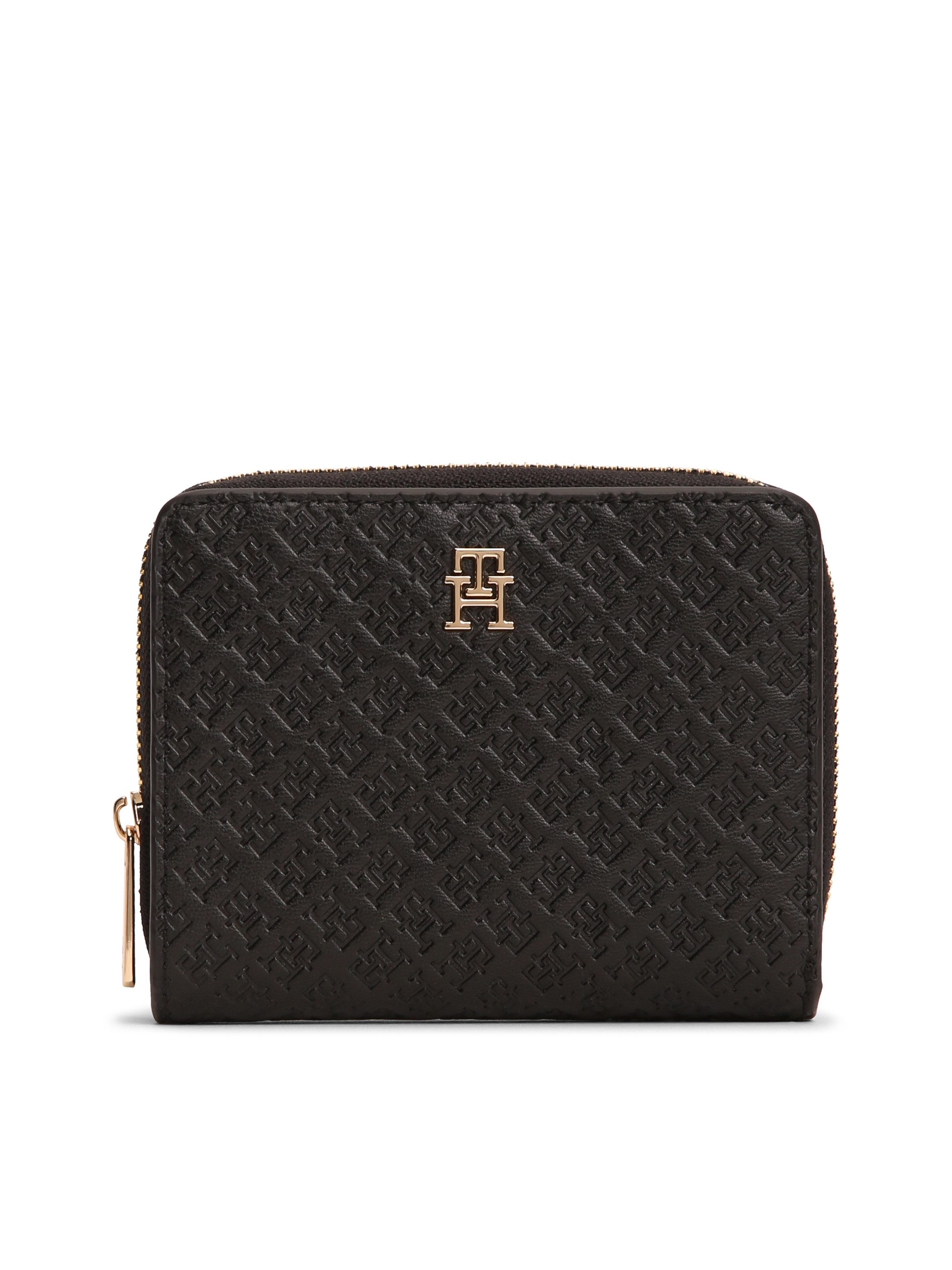 Tommy Hilfiger Geldbörse TH ICON MED ZA W/FLAP MONO, Unisex Geldbeutel, Portemonnaie mit TH-Schmucklogo