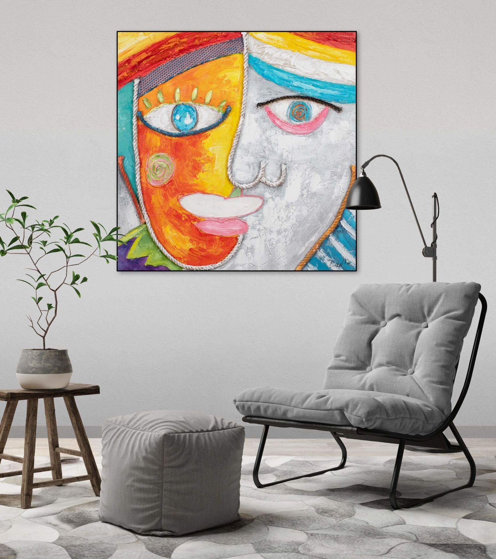 Gemälde Leinwandbild Wohnzimmer are KUNSTLOFT 100% HANDGEMALT cm, 80x80 One Wandbild Two