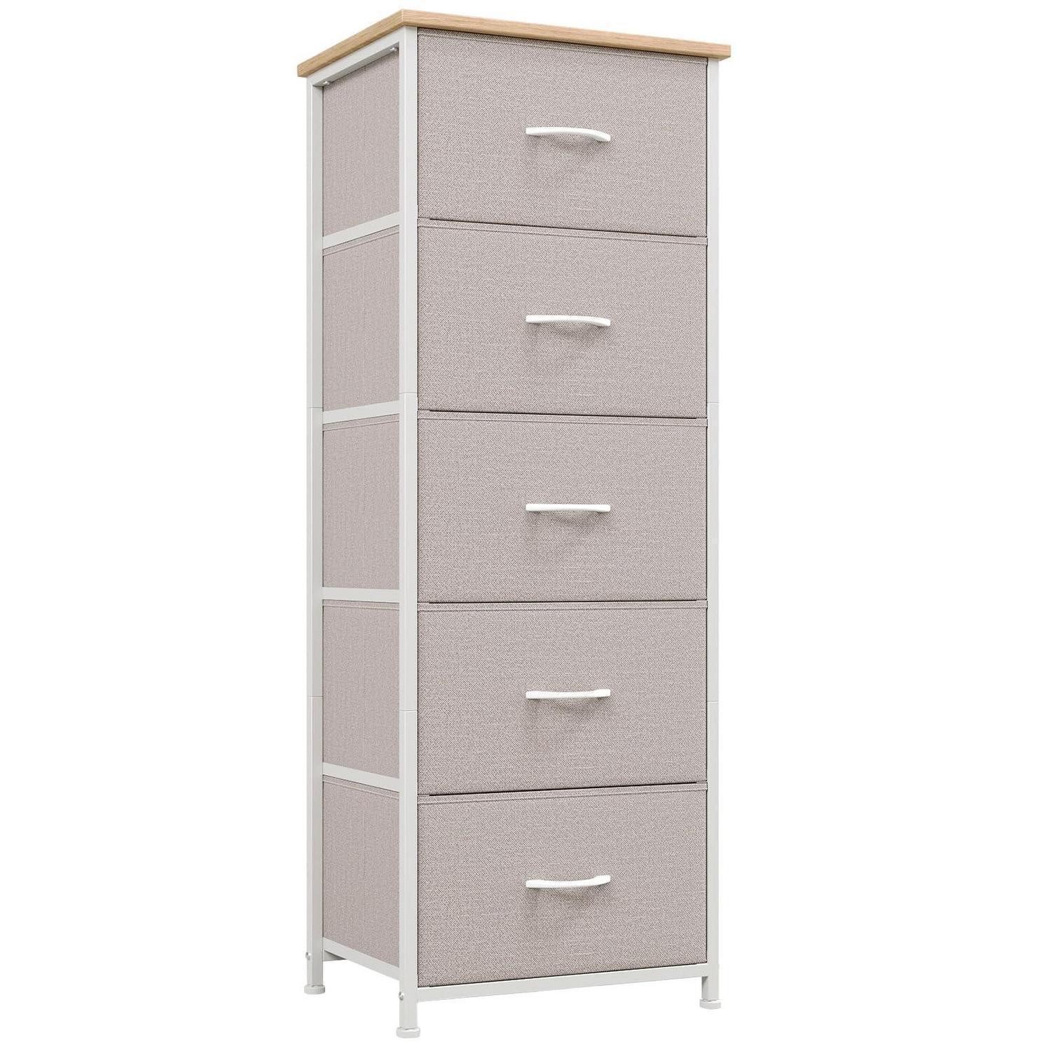 Kommode Kommode Stoff 5 Aschgrau 30T x 42B x 114.5H cm (5 Schubladen)