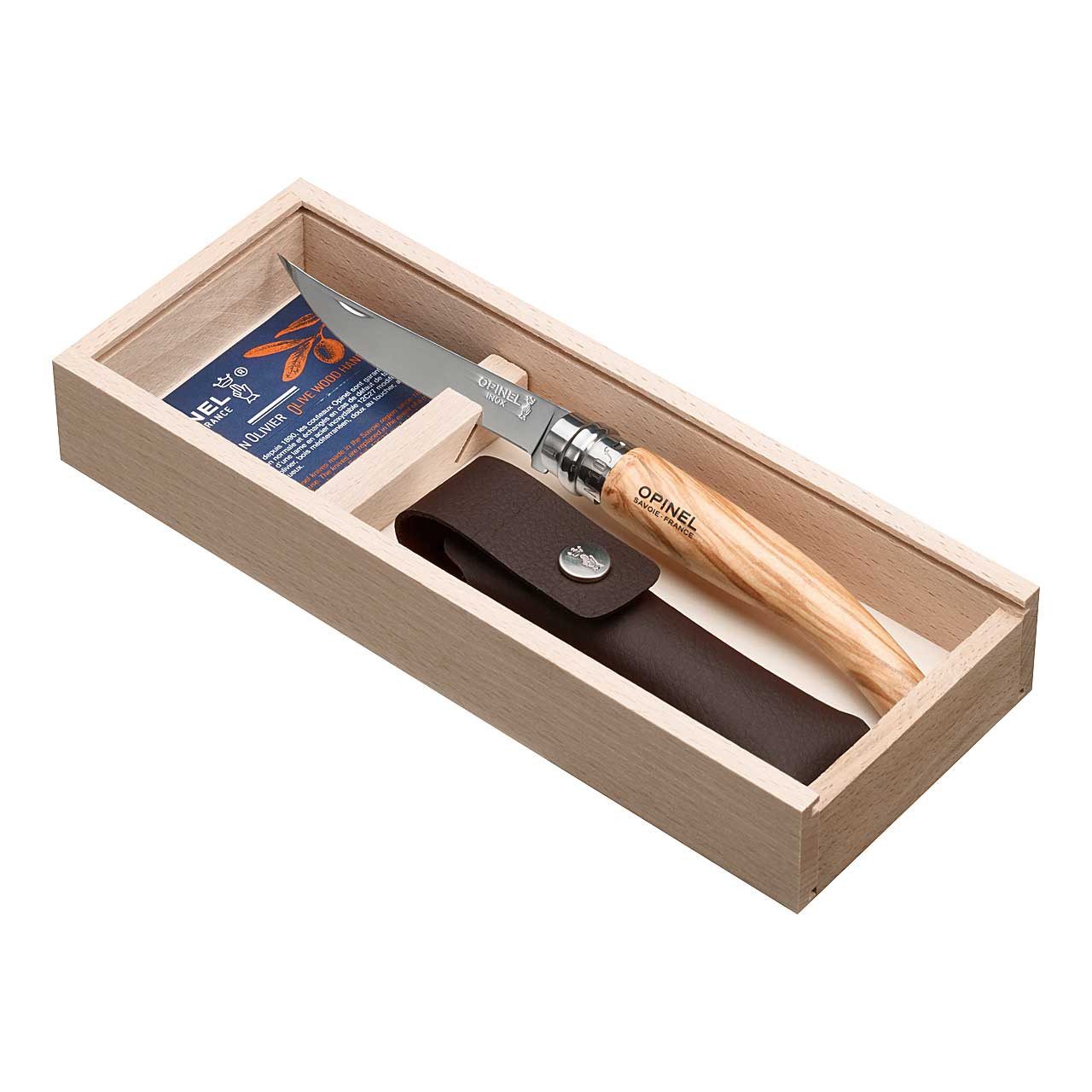 Opinel Taschenmesser Geschenkset Slim-Line Nr.10 Olivenholz + Messeretui, (Set), in Holzbox