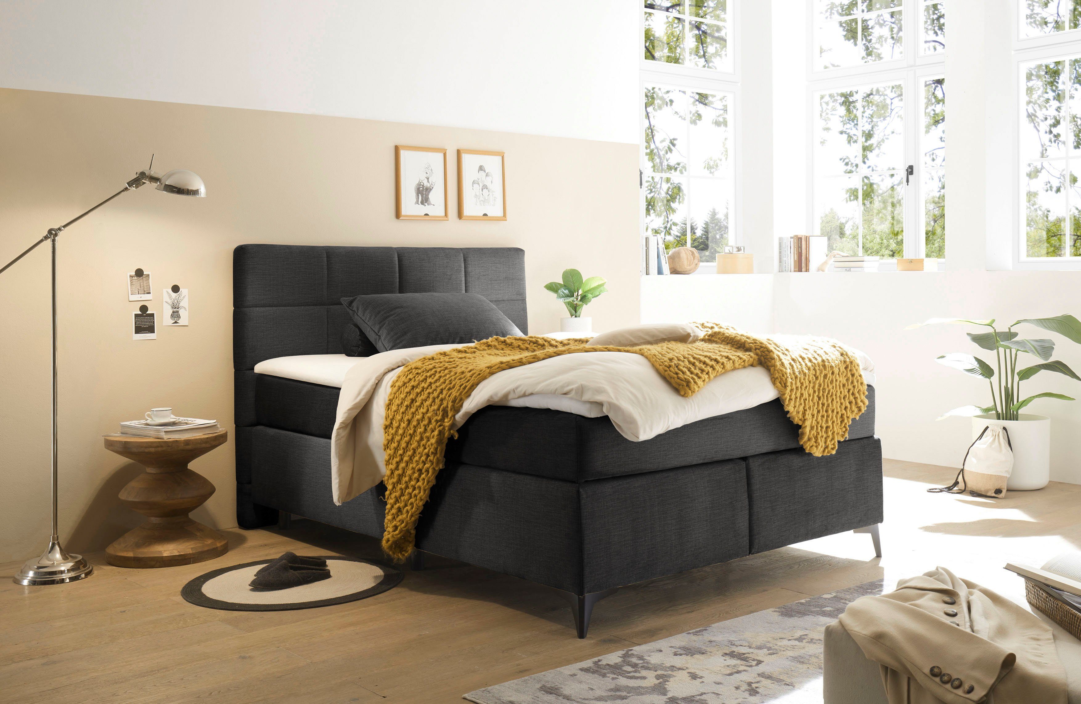 ED EXCITING DESIGN Boxspringbett Navarra, inkl. Topper, Topper-Bezug  waschbar bis 40°