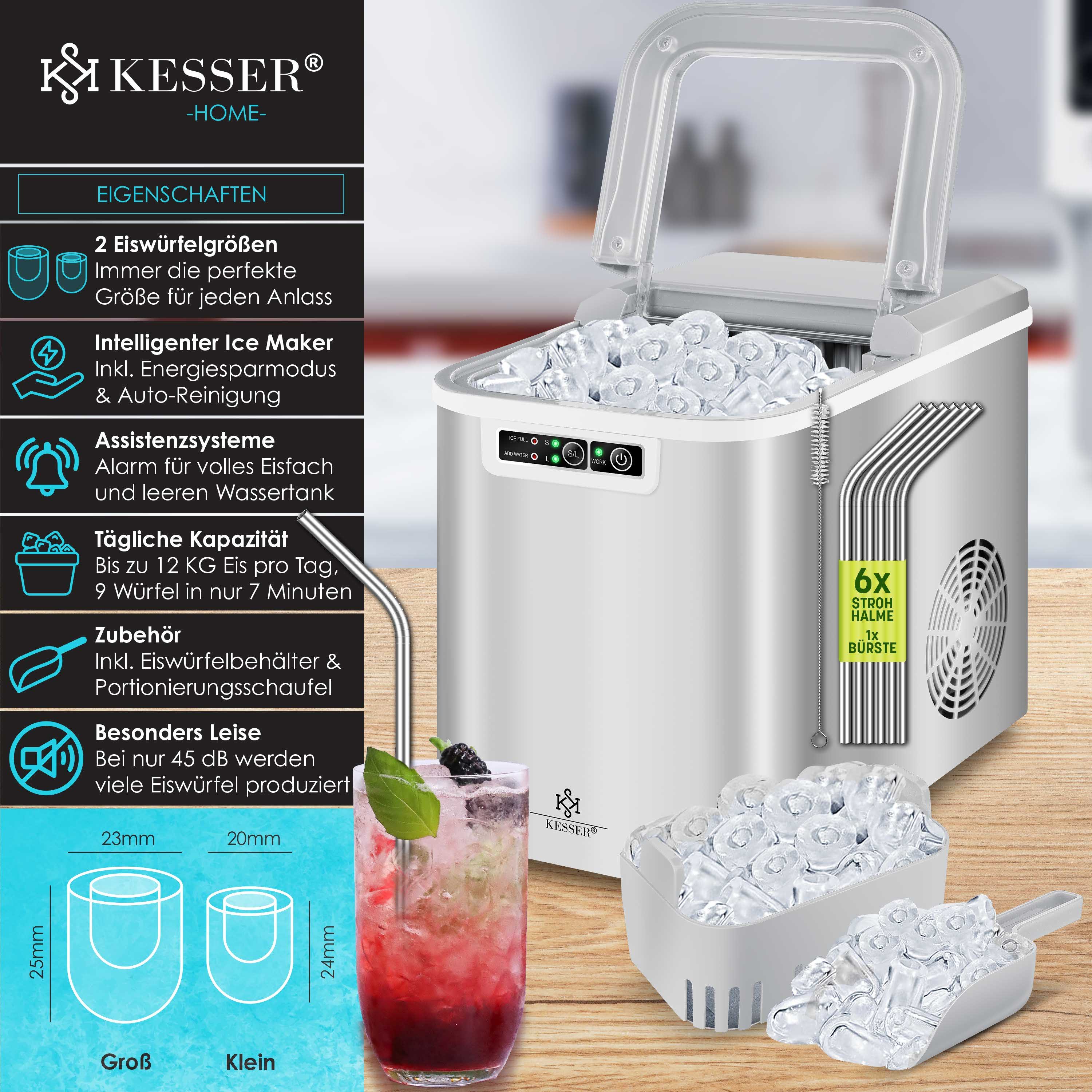 KESSER Eiswürfelmaschine, Eiswürfelbereiter Eiswürfelmaschine Edelstahl Ice Maker