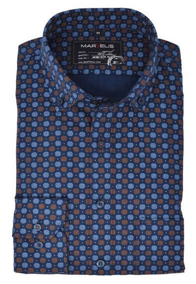 MARVELIS Businesshemd Hemd - Casual Fit - Button Down Kragen - Muster - Dunkelblau