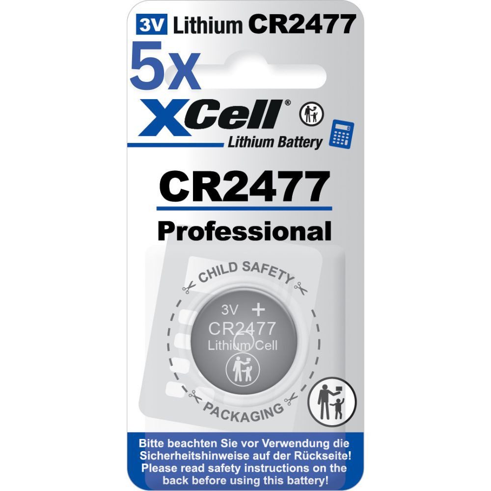 XCell 5x XCell Lithium-Knopfzelle CR2477 1er-Blister 3V/950mAh Knopfzelle