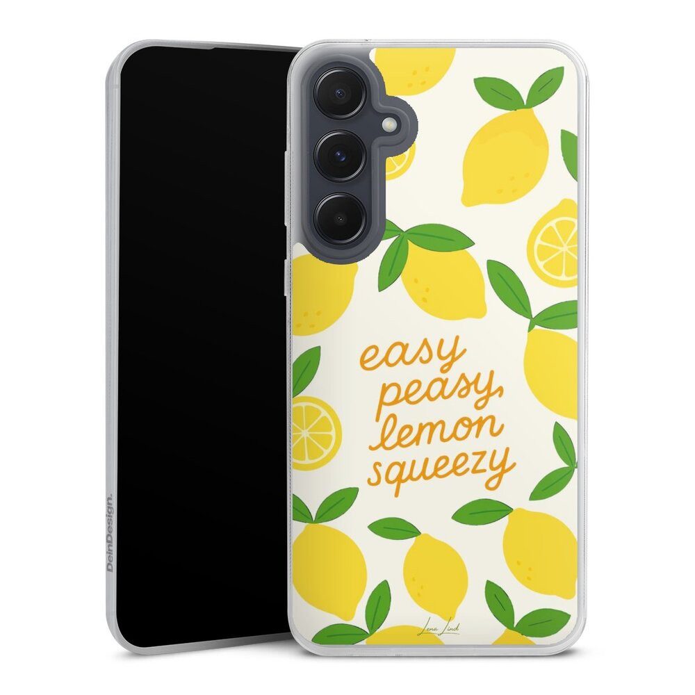 DeinDesign Handyhülle Zitrone Spruch Statement Easy Peasy Lemon Queezy, Samsung Galaxy A55 5G Slim Case Silikon Hülle Ultra Dünn Schutzhülle