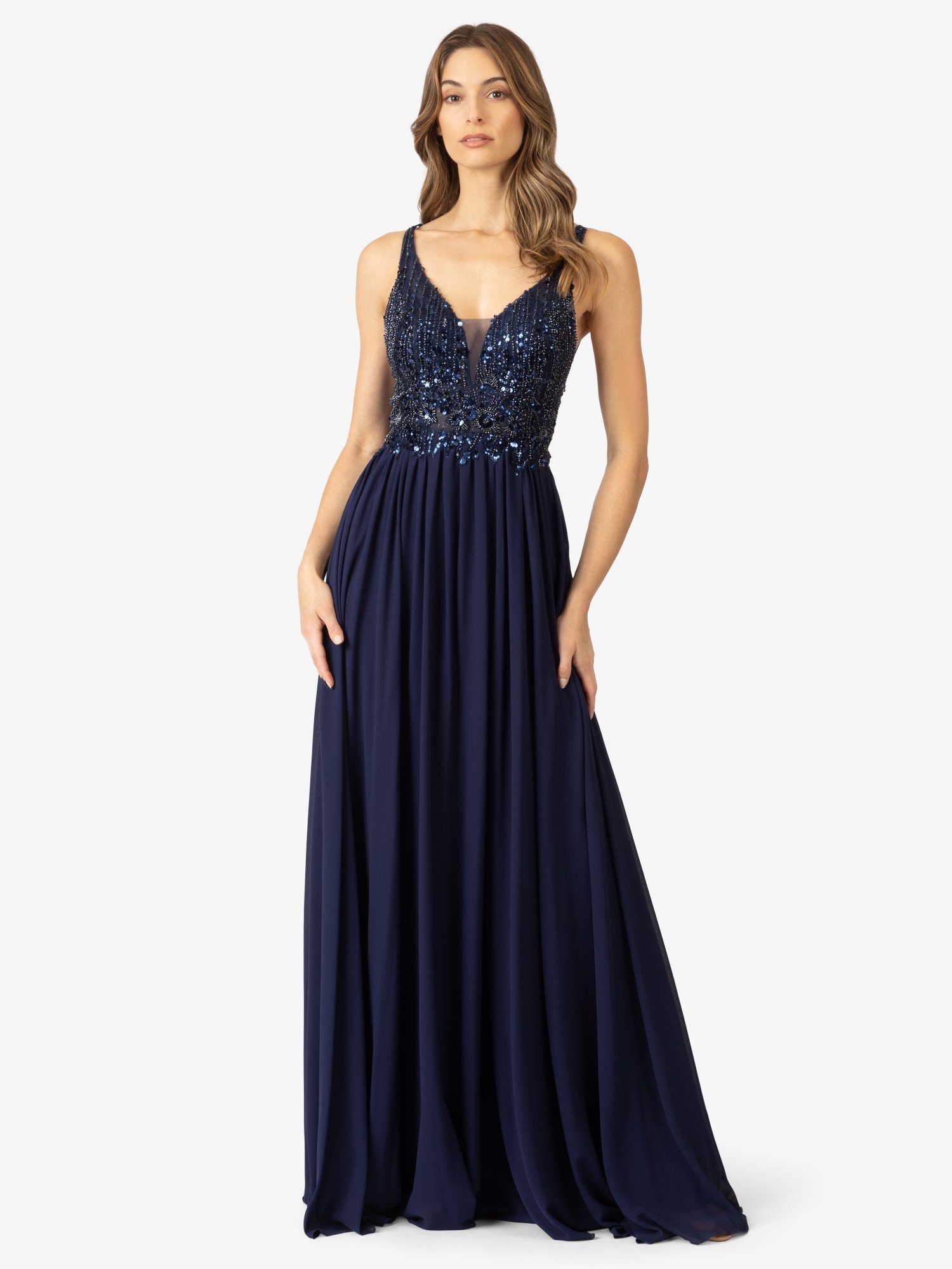 Apart Abendkleid mit Herzausschnitt vorne und Rückenausschnitt hinten navy