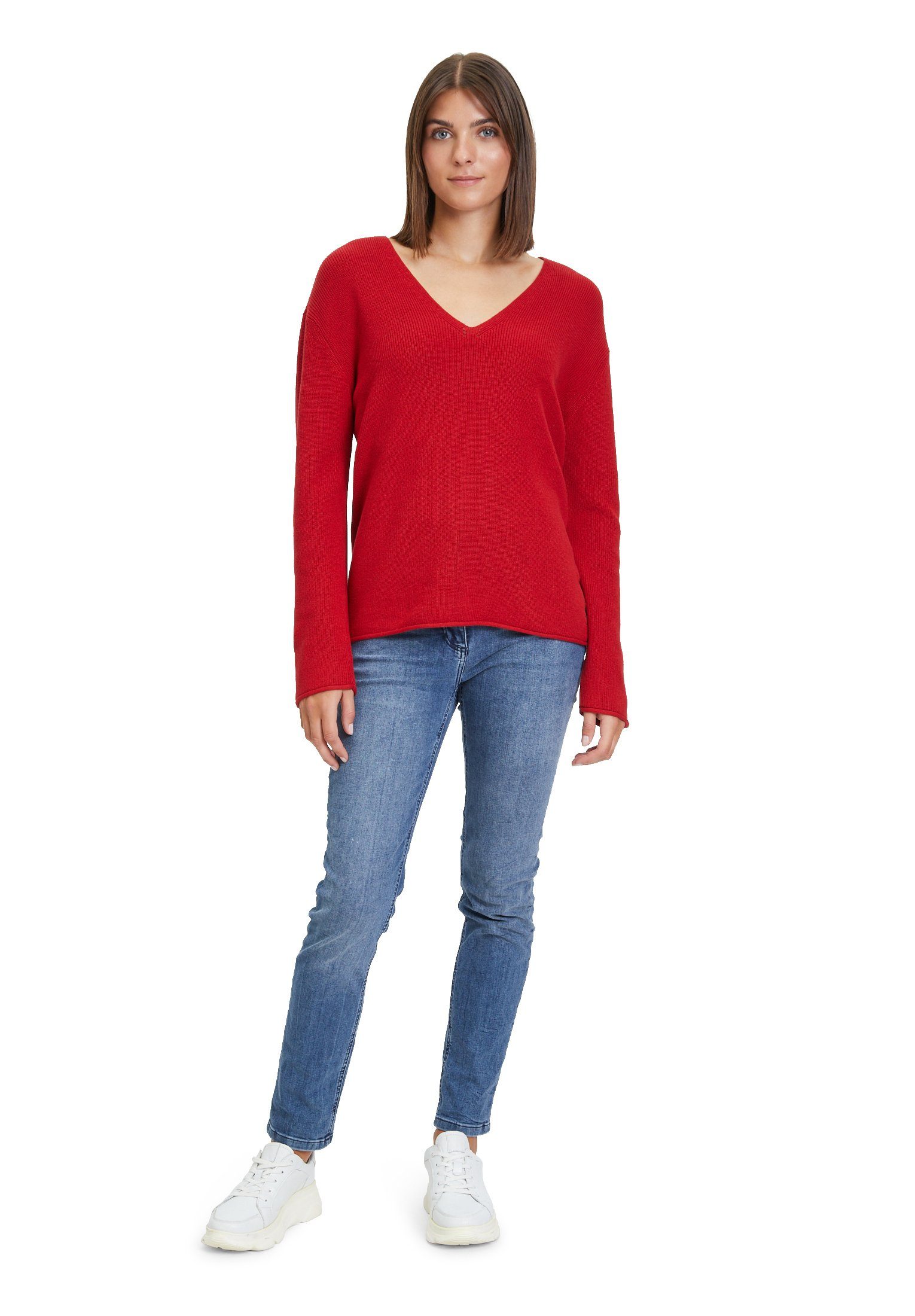 mit Betty Strickdetails Rot Strick (1-tlg) Strickpullover Barclay